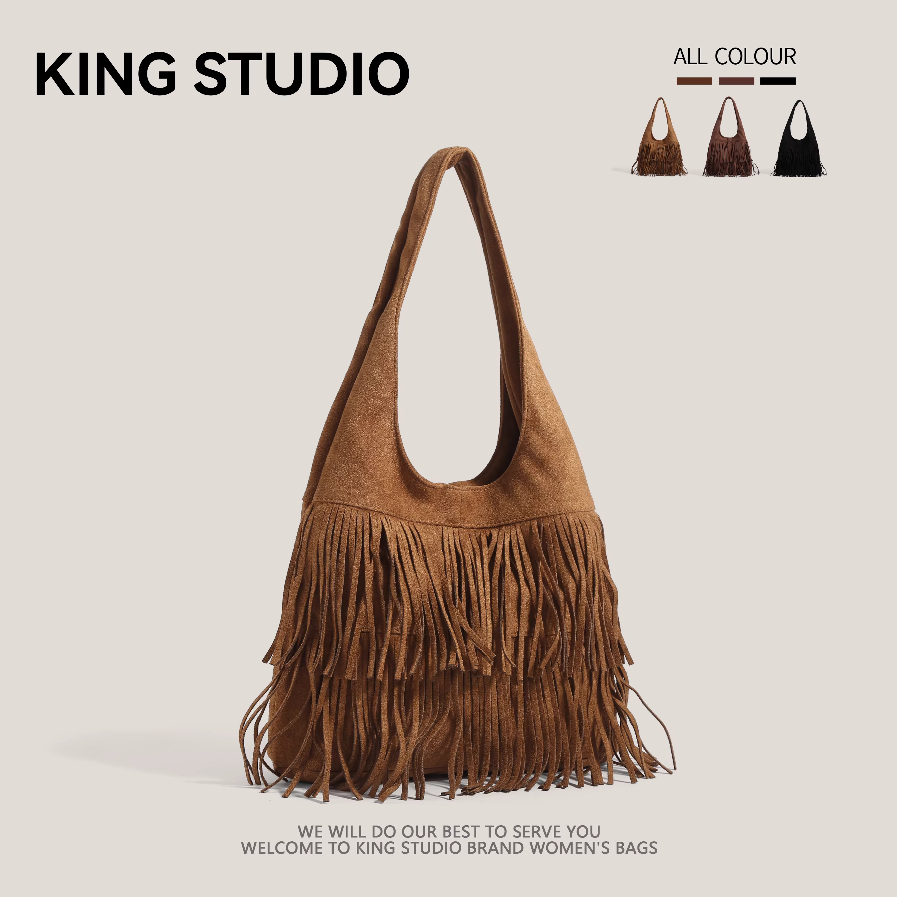 Túi xách tua rua da lộn nữ 2025 kiểu mới thời thượng thu đông phong cách Maillard retro, túi tote đi làm dung tích lớn, túi đeo nách