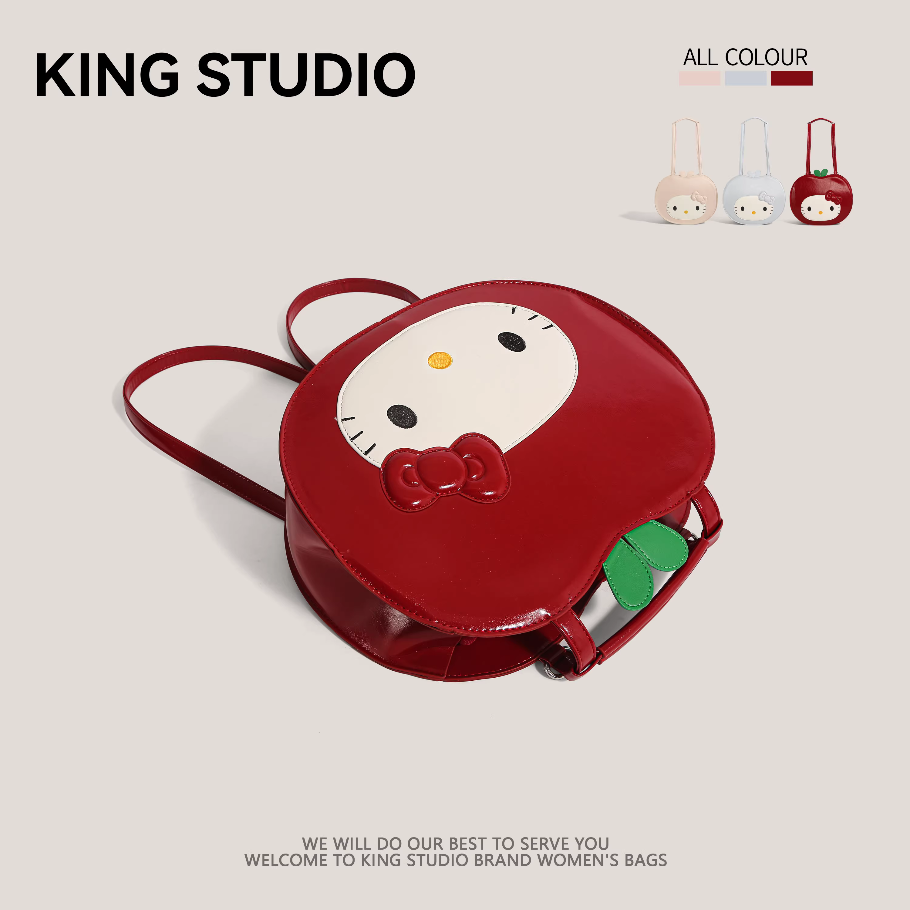 Ba lô Hello Kitty màu đỏ dành cho nữ, mẫu mới 2025, thời trang, dễ thương, dung tích lớn, túi đeo vai đơn