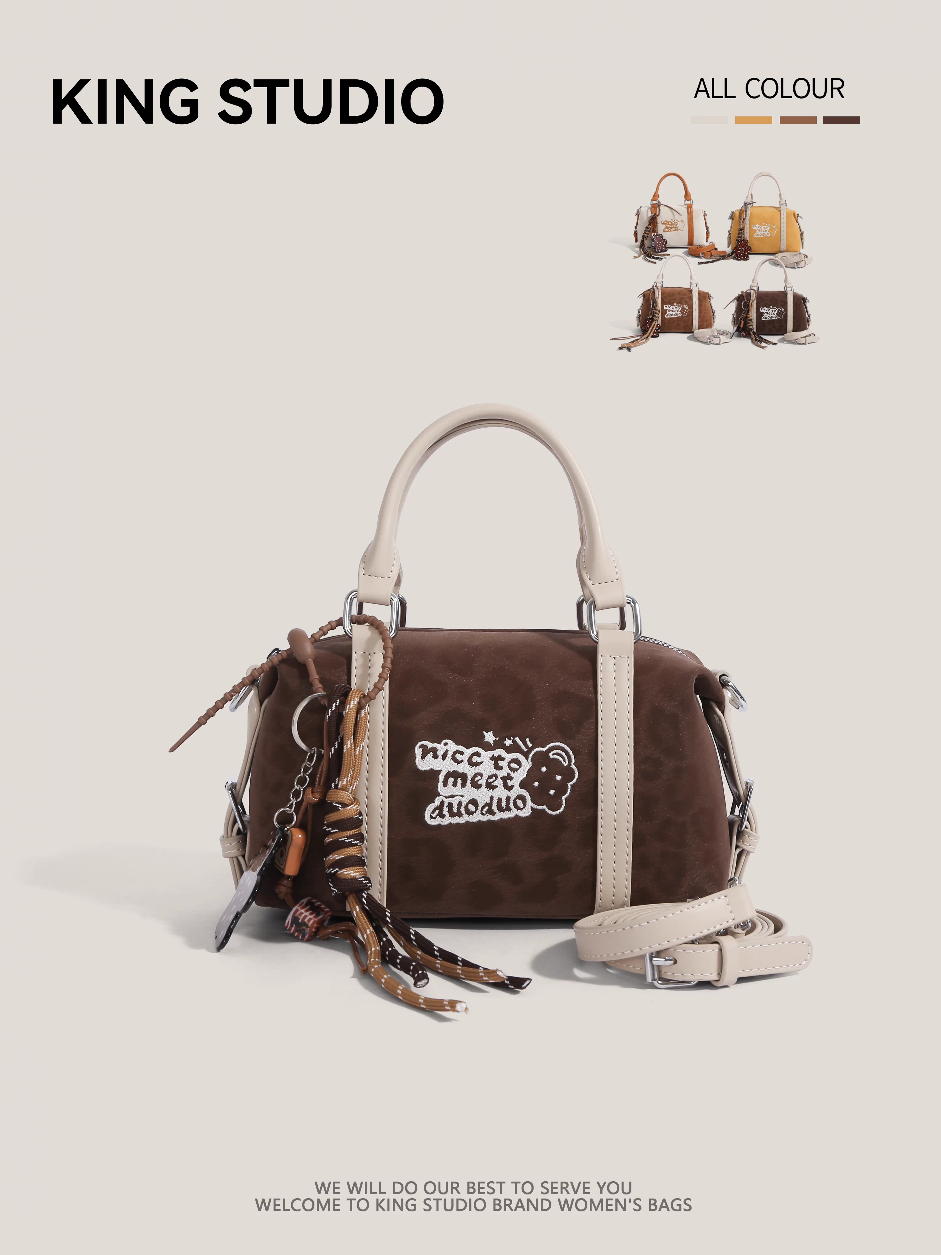 Túi Boston họa tiết báo mùa thu đông dành cho nữ 2025, túi xách dễ thương kiểu gối, túi đeo chéo đơn giản đi làm