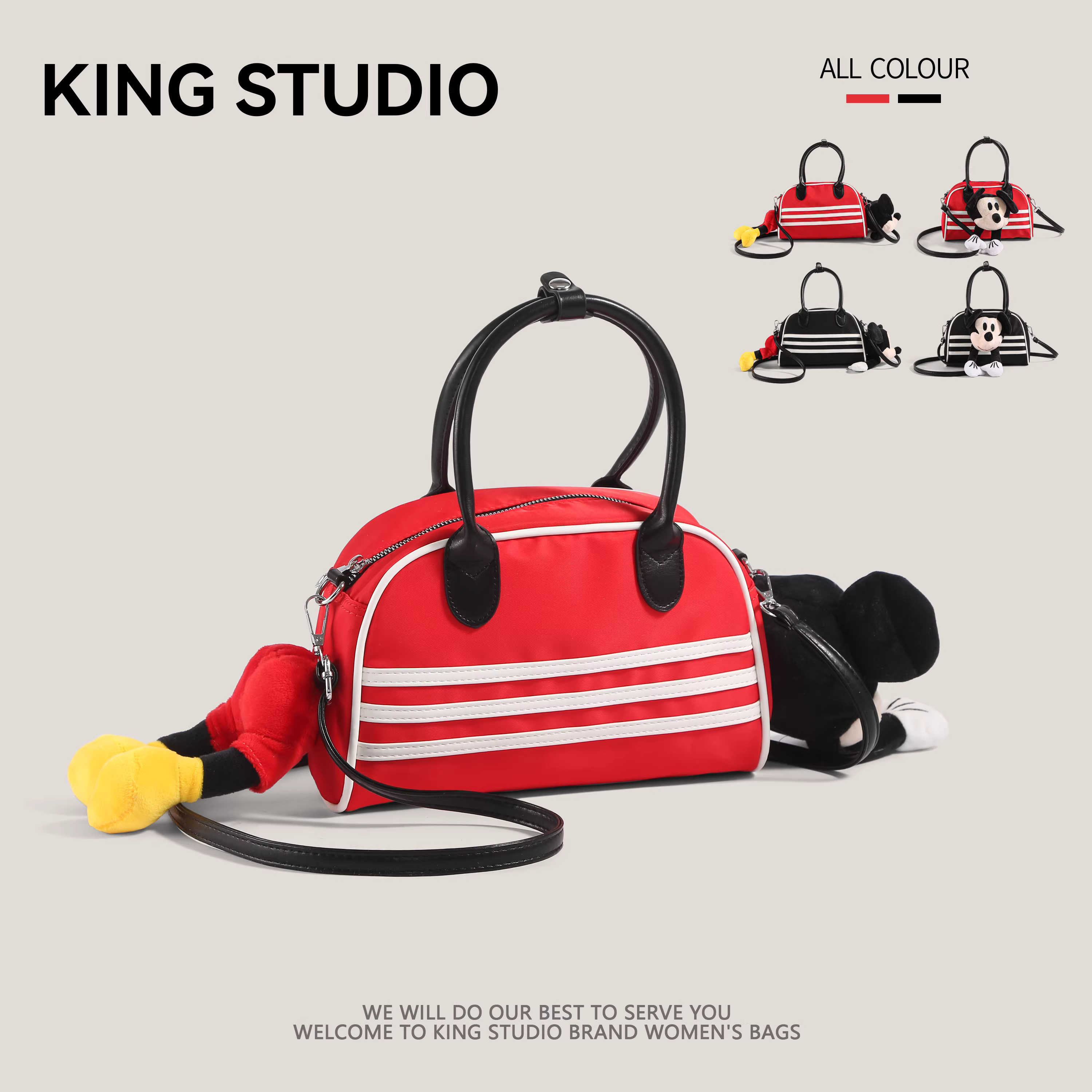 Túi bowling xách tay hình chuột Mickey hoạt hình dành cho nữ 2025 mẫu mới dễ thương, túi đeo vai nhỏ hình búp bê, túi cầm tay hình bán nguyệt