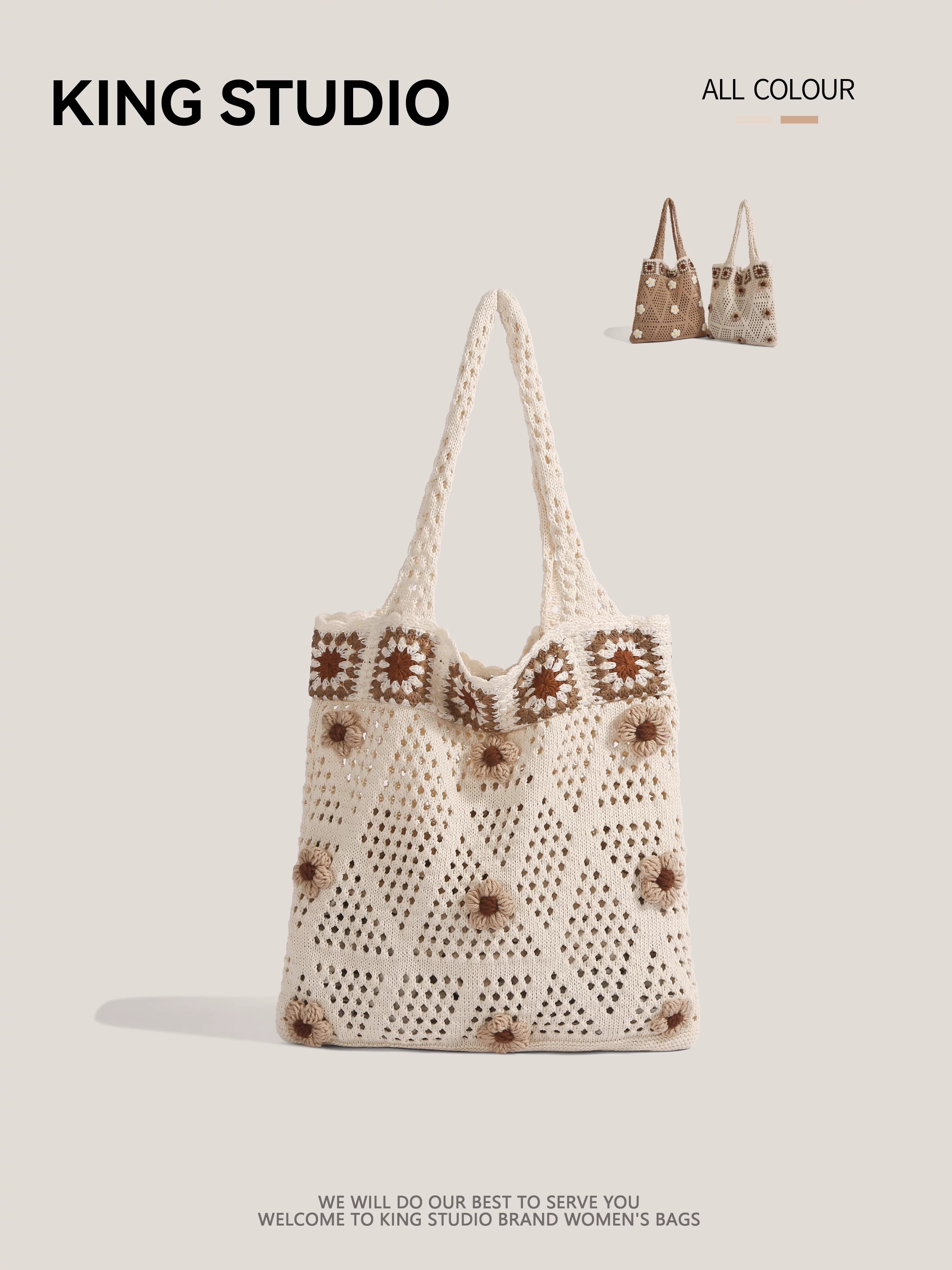 Túi đan len phong cách bà ngoại dành cho nữ 2025, túi tote cỡ lớn mùa hè mới, túi đi biển, túi đeo vai