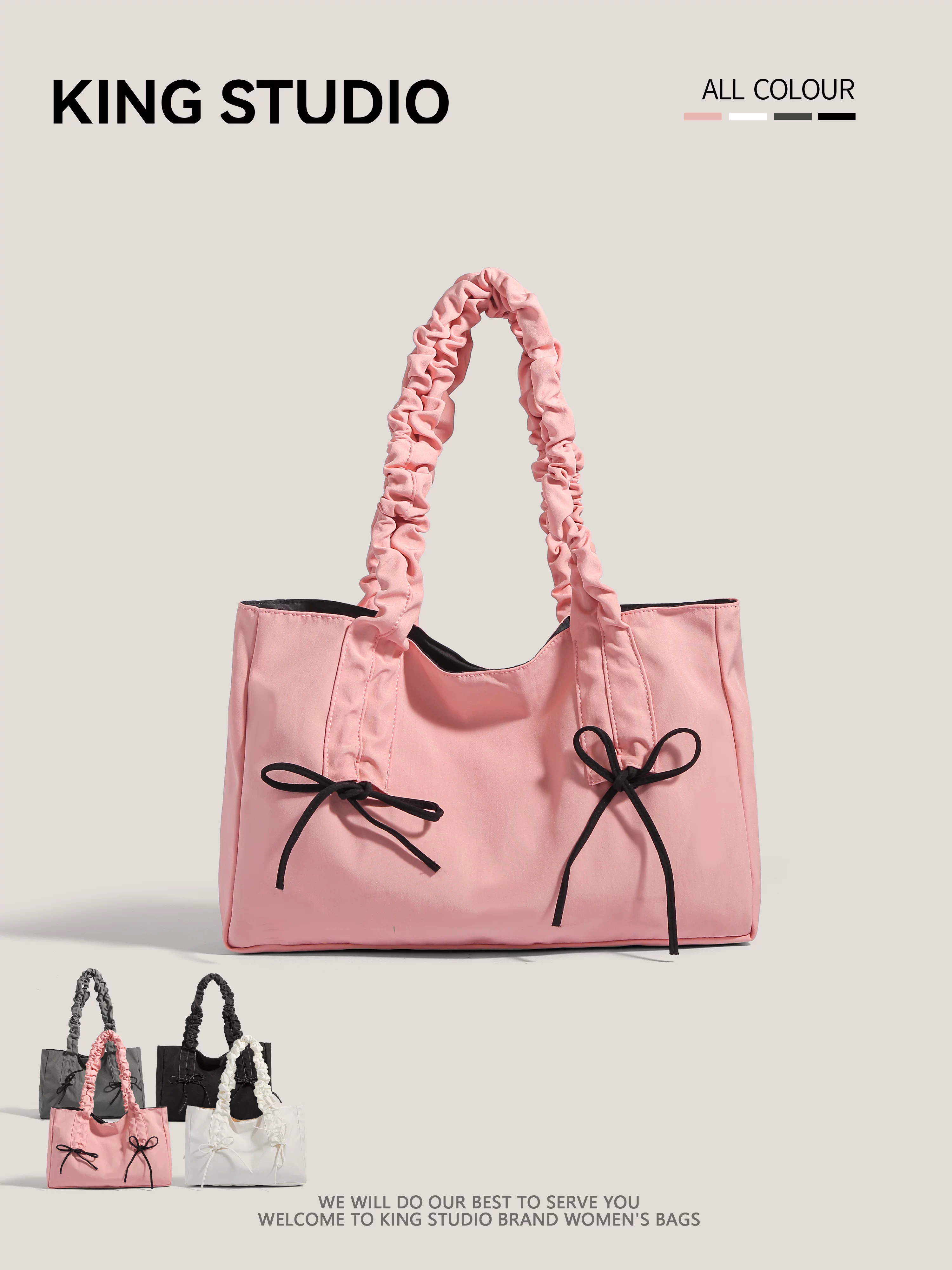 Túi xách nơ xếp ly phong cách Han So-hee dành cho nữ, mẫu mới 2025, túi tote Hàn Quốc thời thượng, đa năng, dung tích lớn, chất liệu canvas