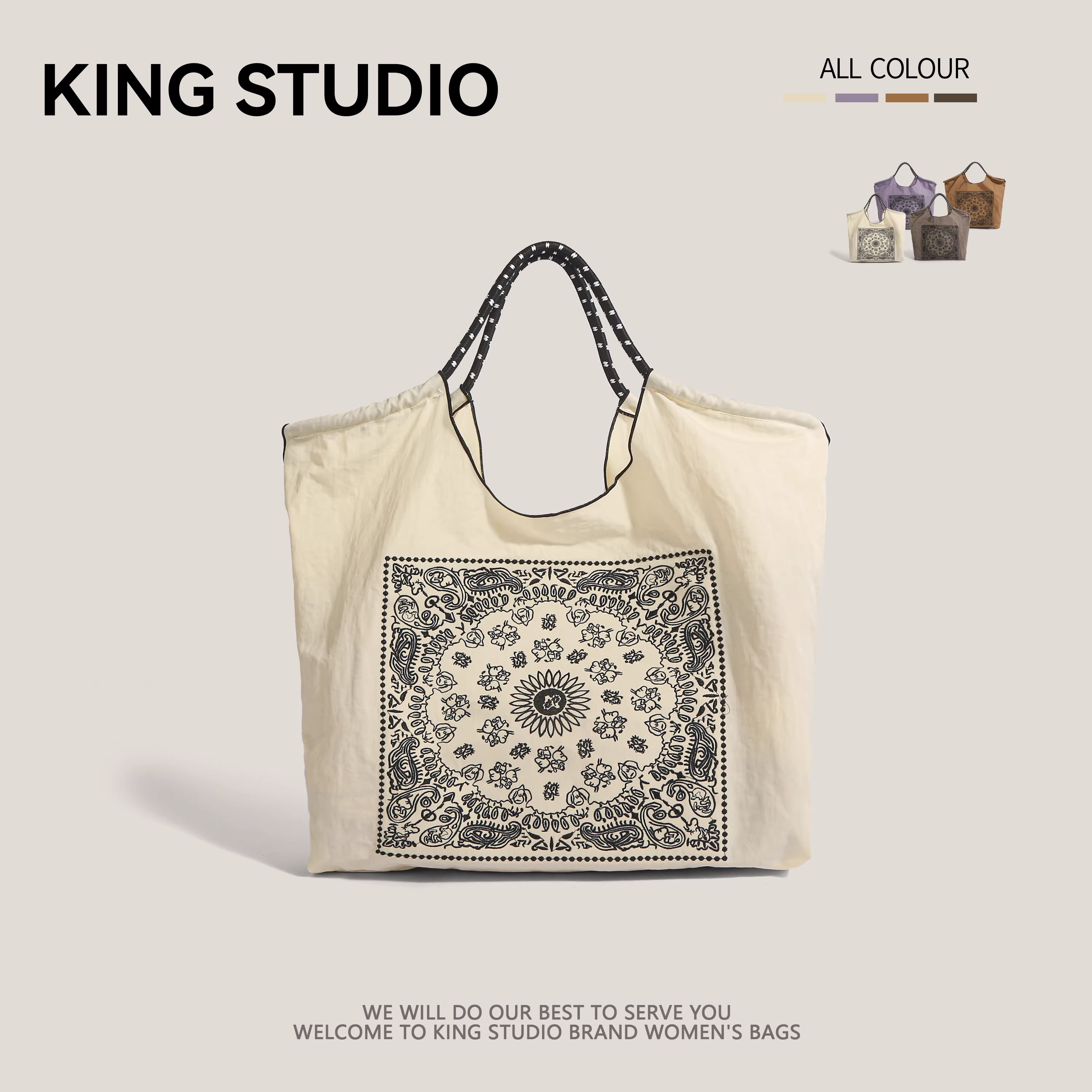 Túi tote đeo vai chất liệu nylon cao cấp, thân thiện với môi trường, thêu hình quả cầu Nhật Bản, kiểu dáng tròn, dành cho nữ