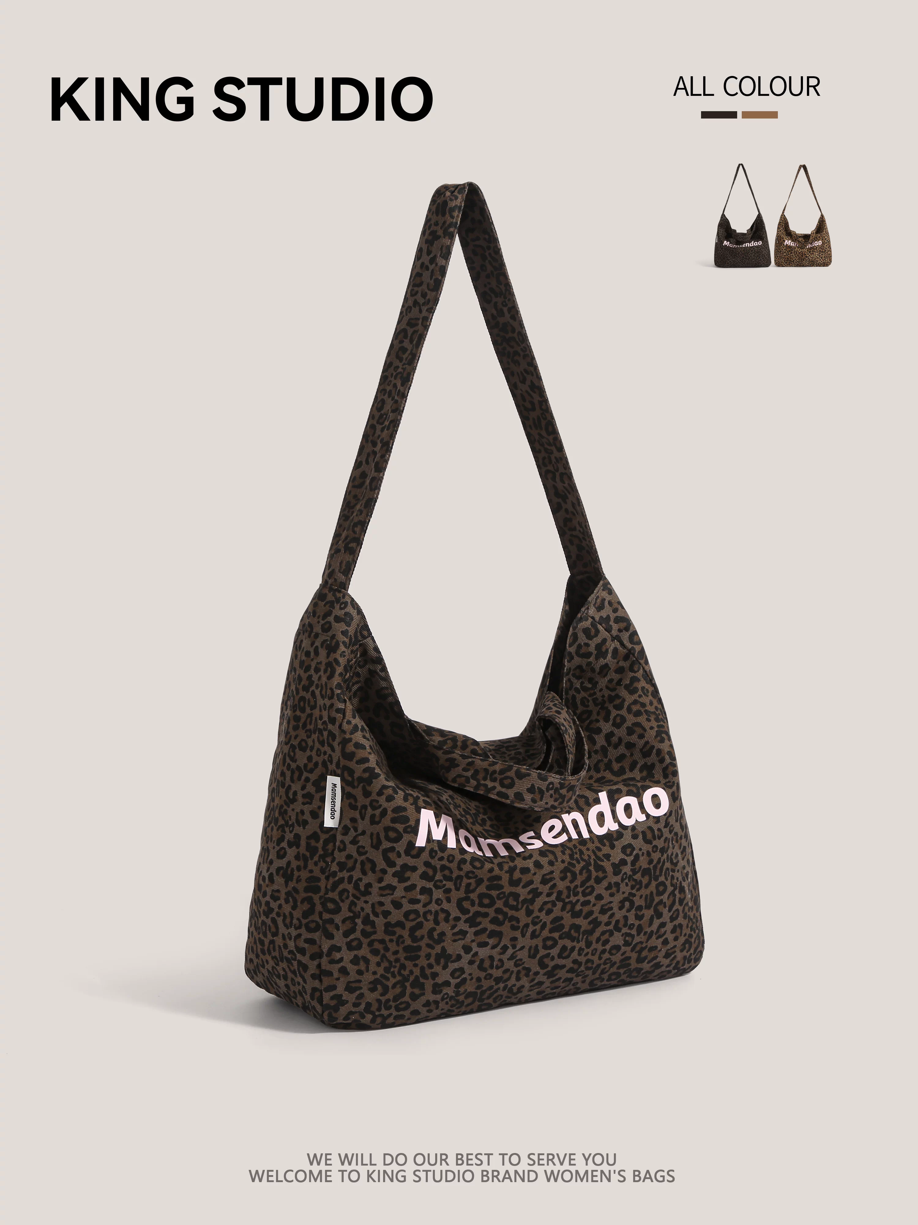 Túi tote vải bố in họa tiết báo đốm cỡ lớn dành cho nữ, thời trang mới 2025, phong cách lười biếng, đa năng, dùng làm túi đi làm, túi đeo vai