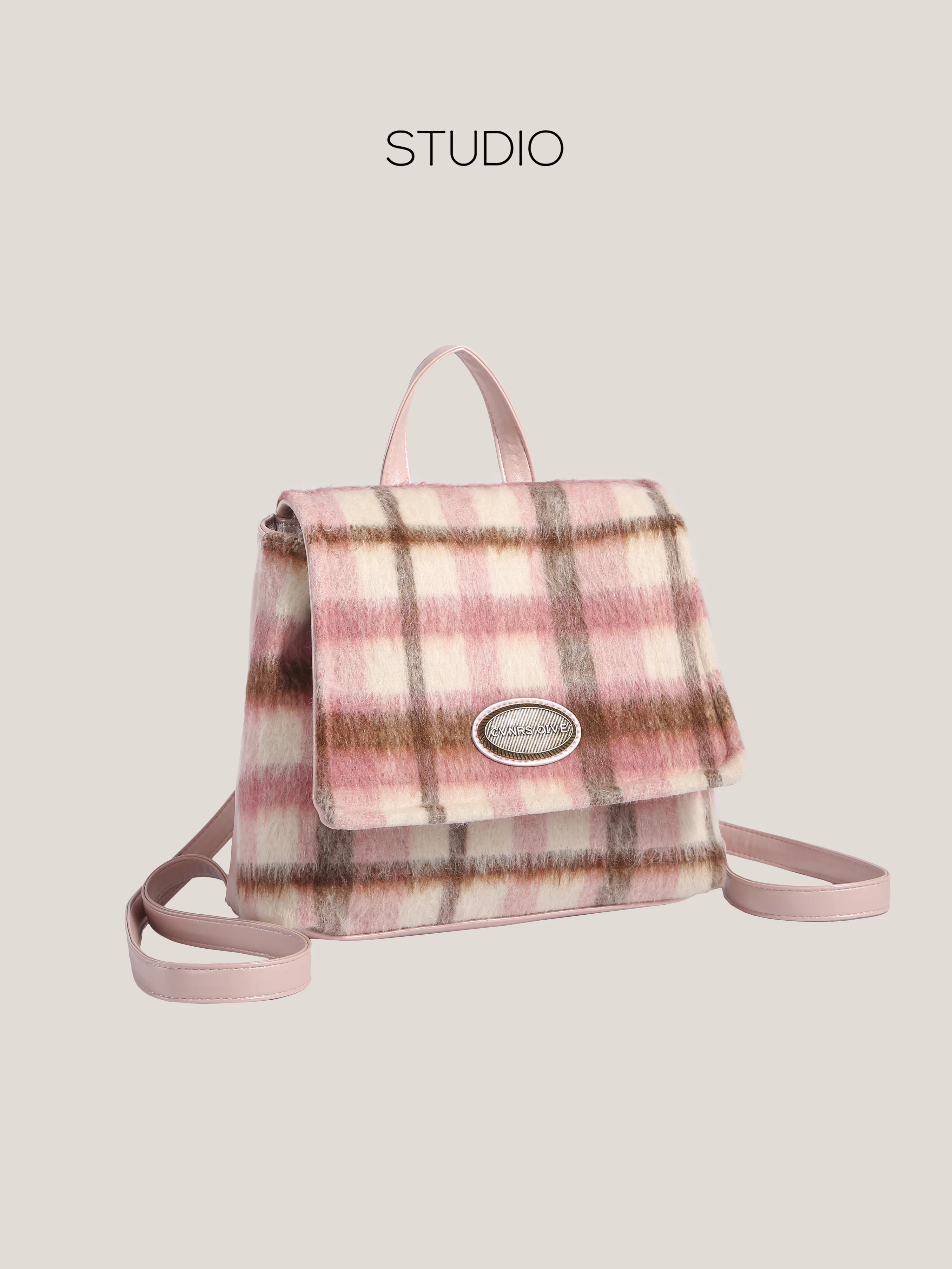 Ba lô phong cách học sinh dành cho nữ 2025, túi xách len kẻ caro cao cấp, đa năng, túi đeo vai đi làm