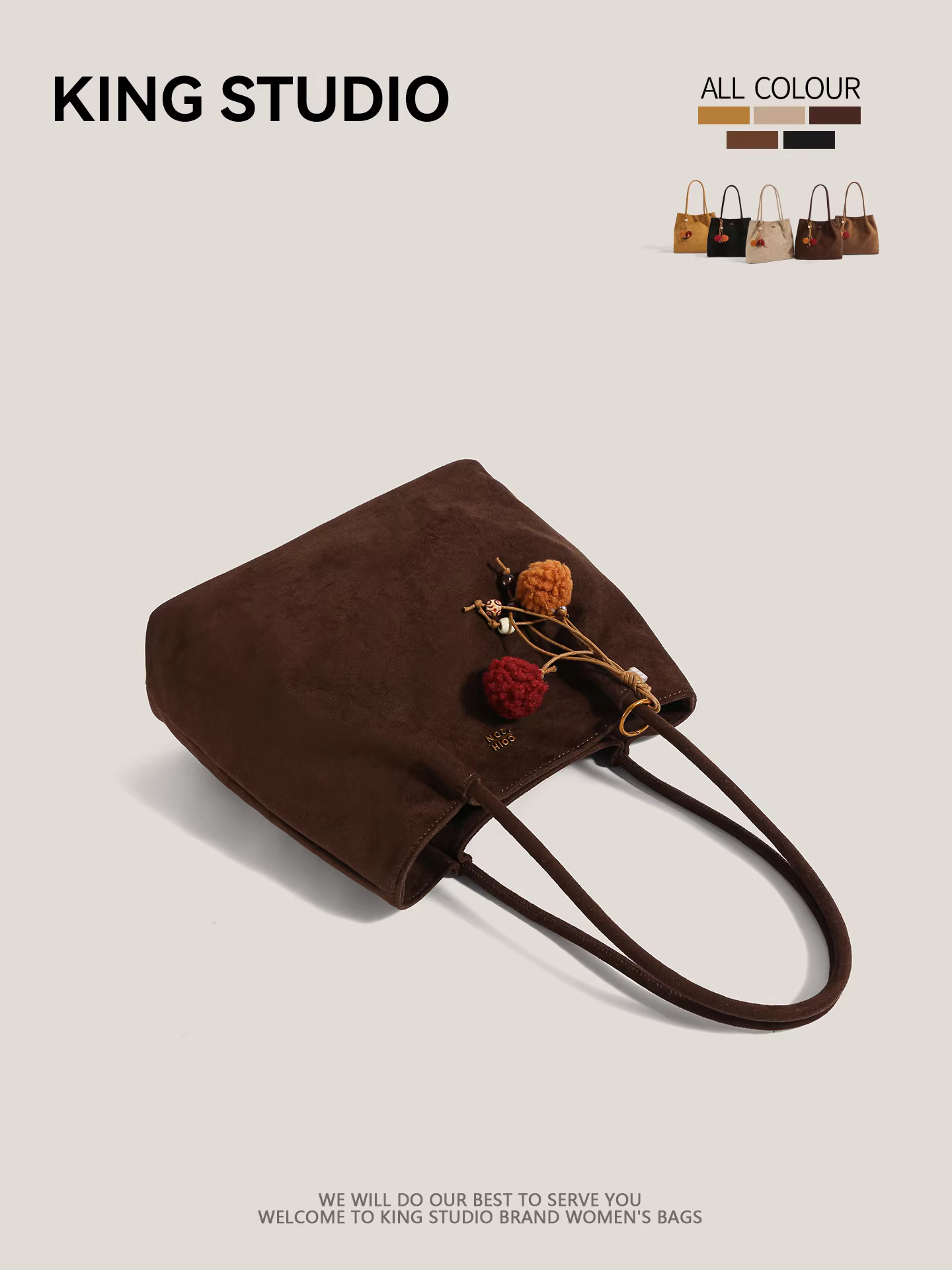 Túi đeo vai da lộn retro thời trang nữ thu đông 2025, dung tích lớn, kiểu dáng thời thượng, túi xách đi làm