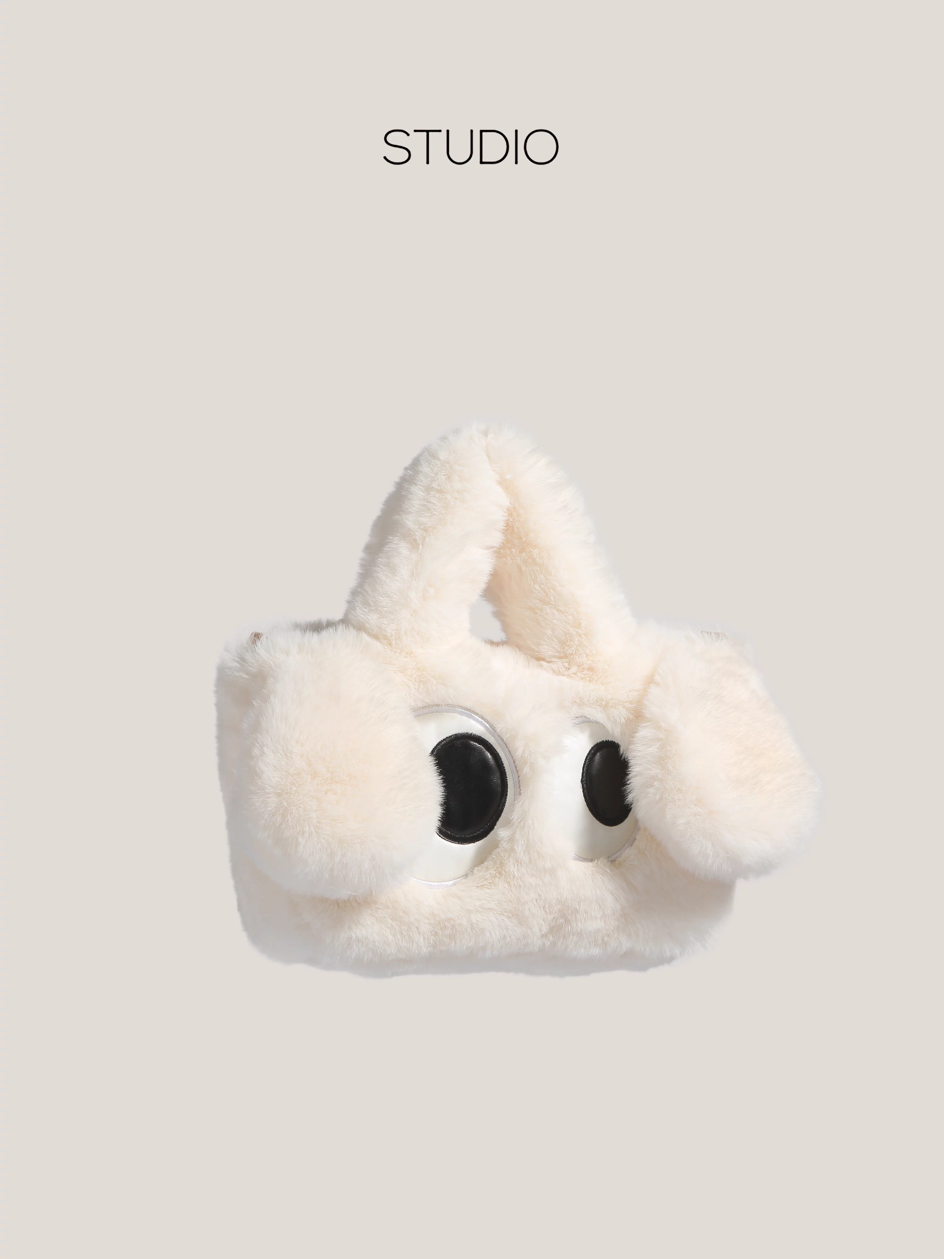 Túi xách hình chó con mắt to bằng vải nhung dành cho nữ, mẫu mới thu đông 2025, túi vuông nhỏ cao cấp, đa năng, đeo vai, đeo chéo