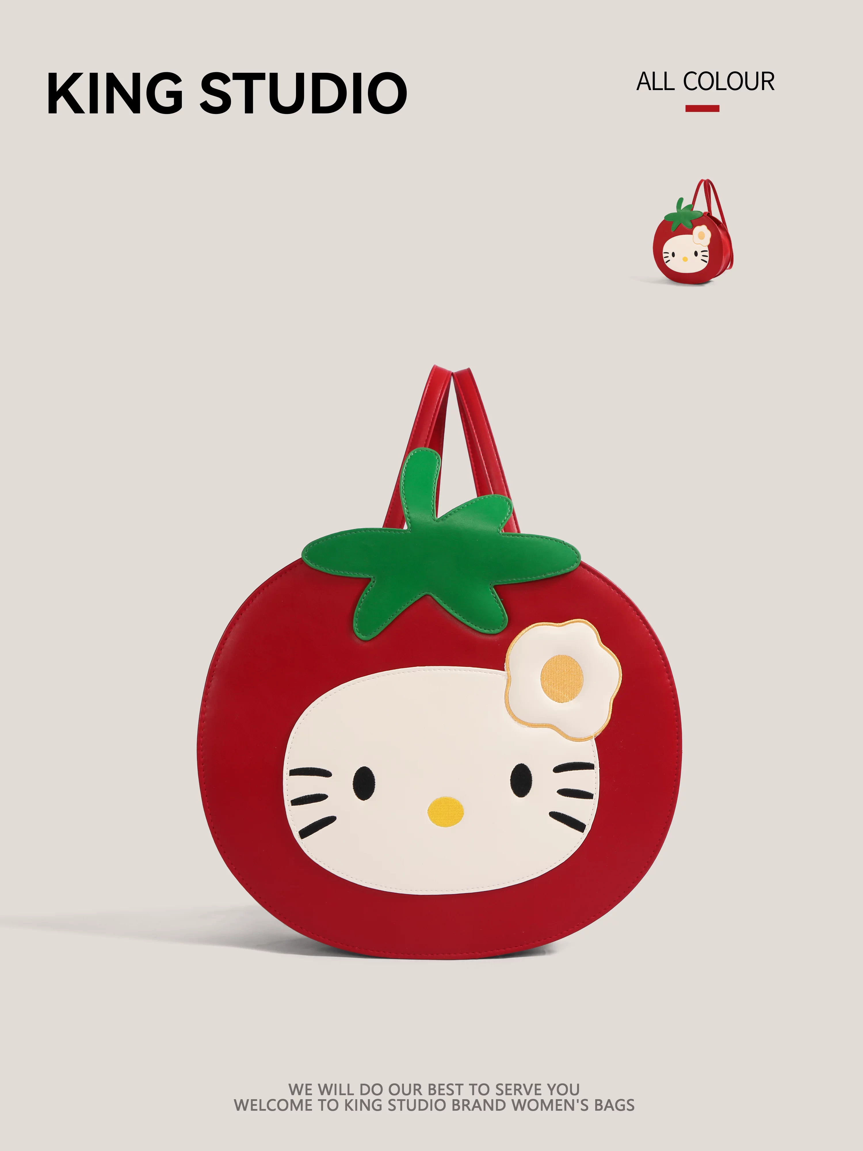 Túi Tote Hello Kitty Táo Đỏ Nữ 2025 Thời Trang Mới Dễ Thương Ba Lô Dung Lượng Lớn Ba Lô Đeo Vai