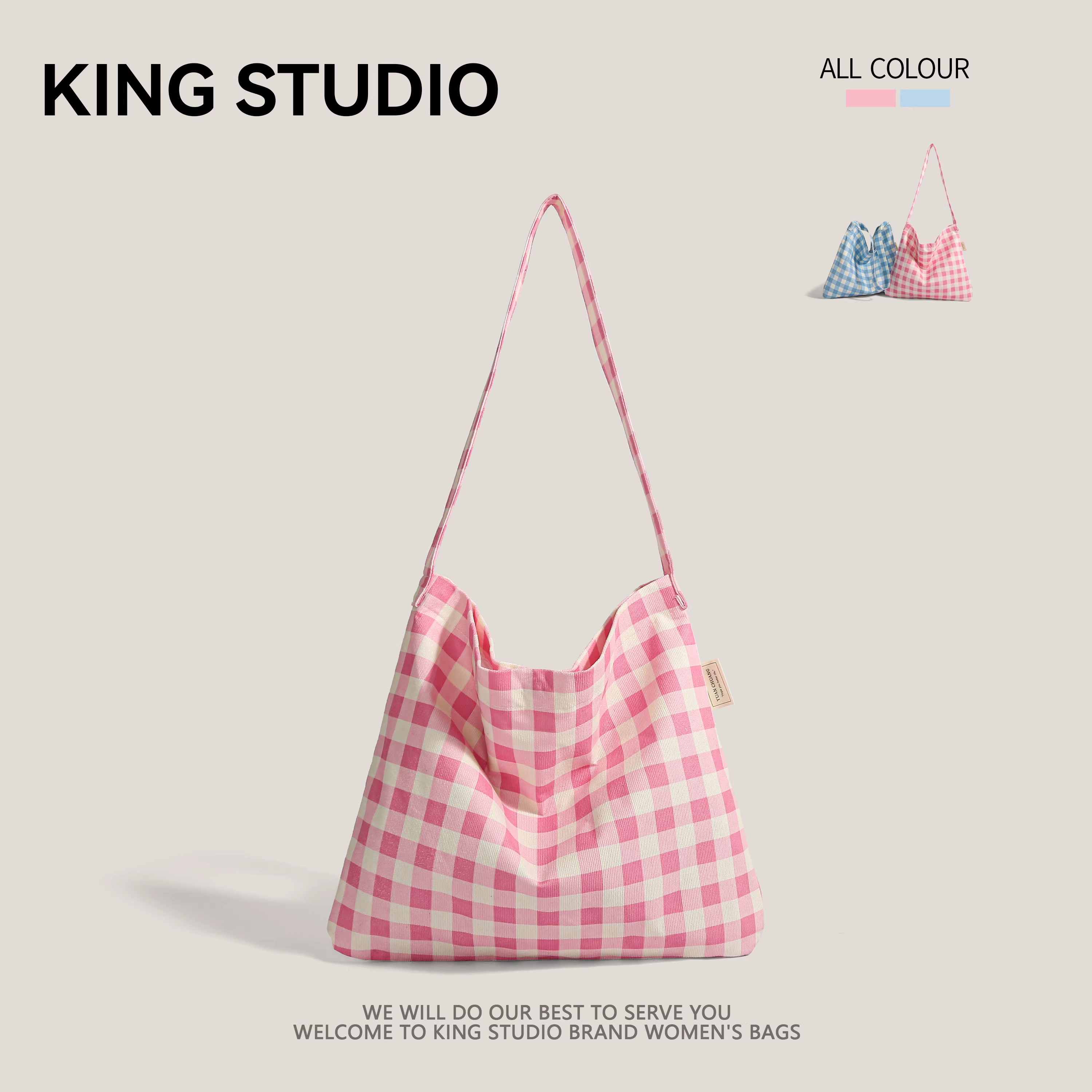 Túi vải kẻ caro xinh xắn dành cho nữ, mẫu mới hè 2025, phong cách Hàn Quốc, túi đeo vai thường ngày cho học sinh đi học, túi dung tích lớn