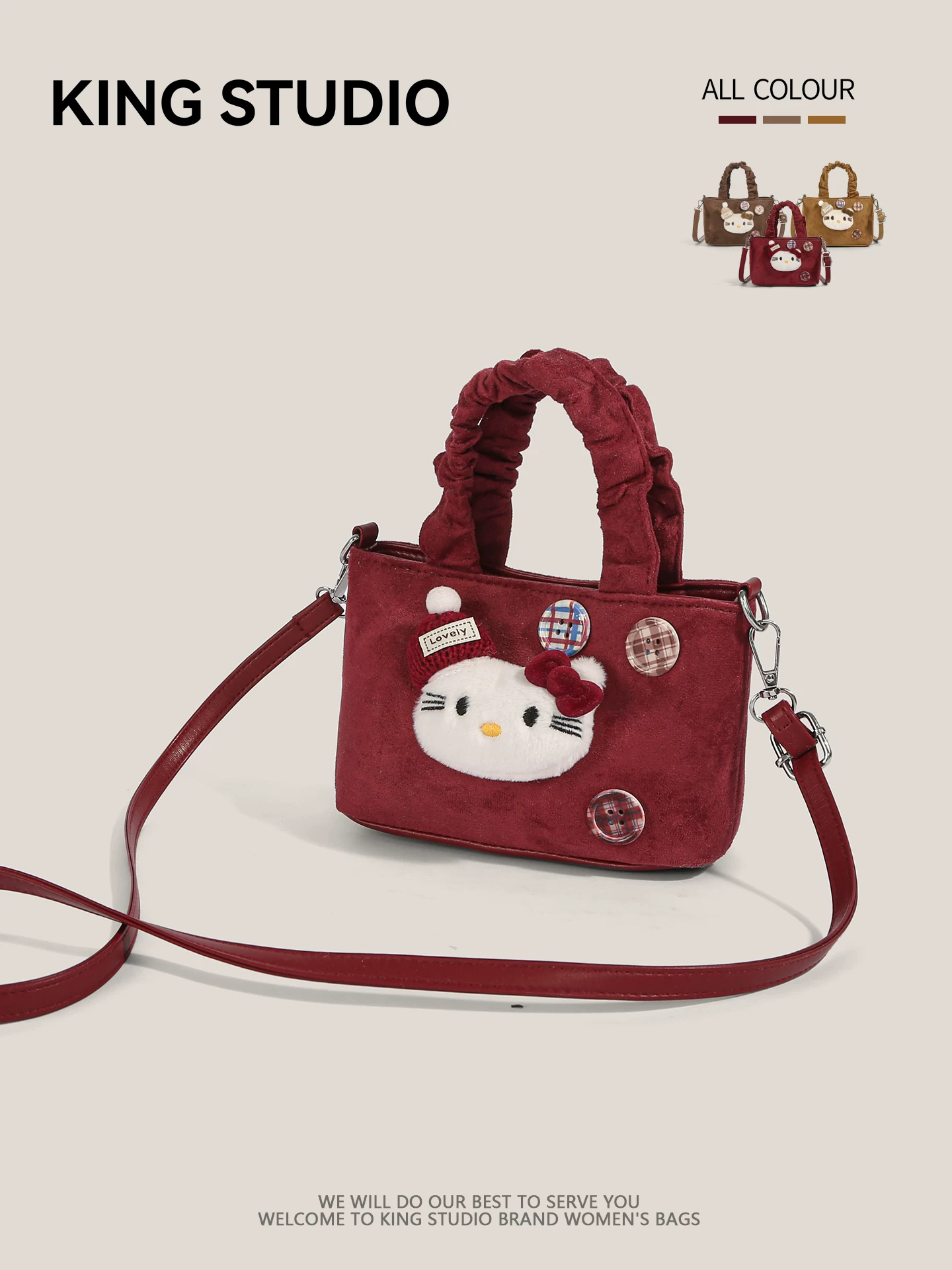 Túi xách tay mèo KT dễ thương màu đỏ dành cho nữ 2026, mẫu hoạt hình Hello Kitty mới lạ, phong cách retro đa năng, đeo vai, đeo chéo