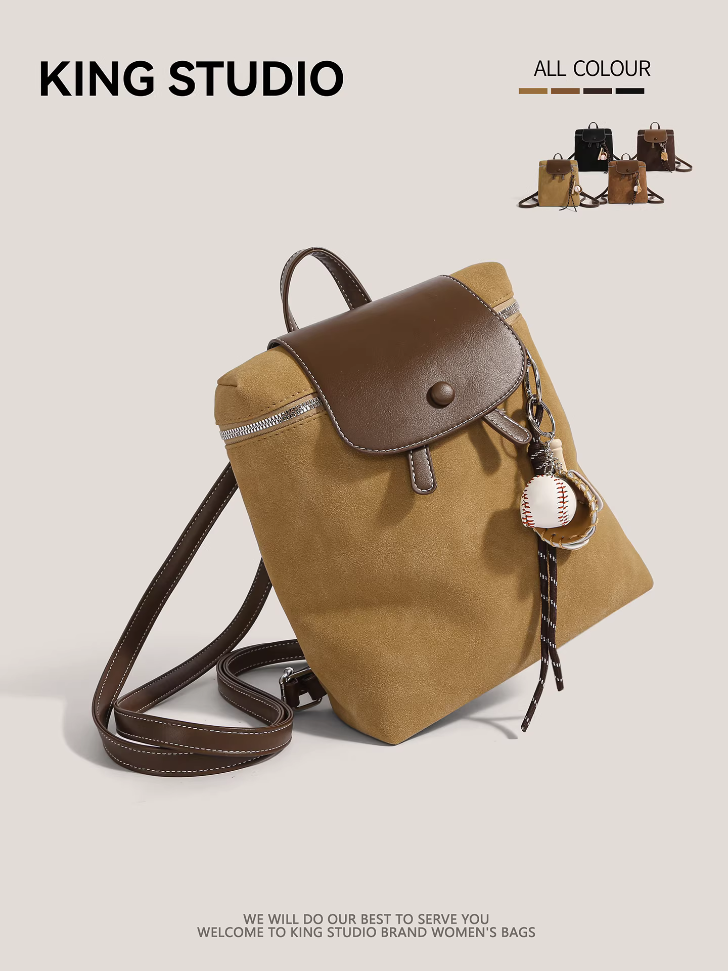 Ba lô retro nữ 2025 thời trang mới phong cách preppy chất liệu da lộn, dung tích lớn, túi du lịch