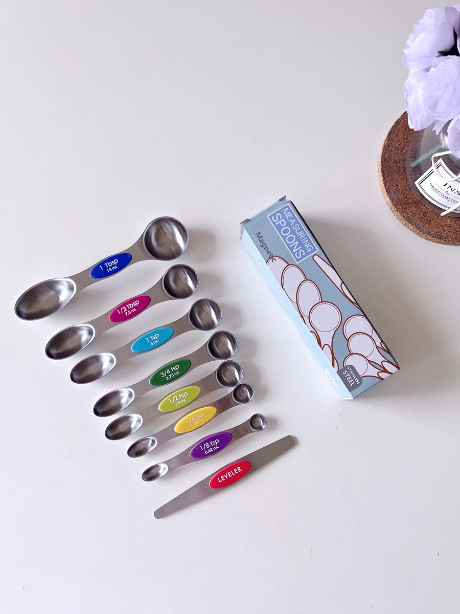 Bộ 8 muỗng đo lường hai đầu dùng trong nhà bếp, muỗng làm bánh, muỗng có vạch chia, muỗng múc cơm, muỗng đo lường, muỗng cà phê.