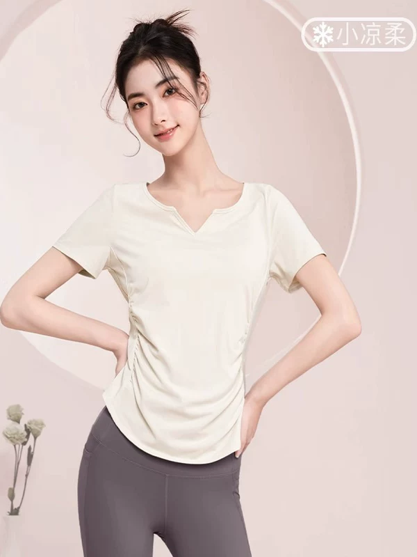 Bộ đồ tập yoga cổ chữ V, áo thể thao ngắn tay, thiết kế thon gọn, mới, bộ đồ tập chạy bộ, tập Pilates, áo thun cực đẹp