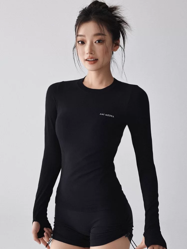 Áo thể thao nữ mới 2024, quần áo tập luyện nhanh khô mùa thu đông mới, áo tập yoga Pilates chuyên nghiệp tay dài