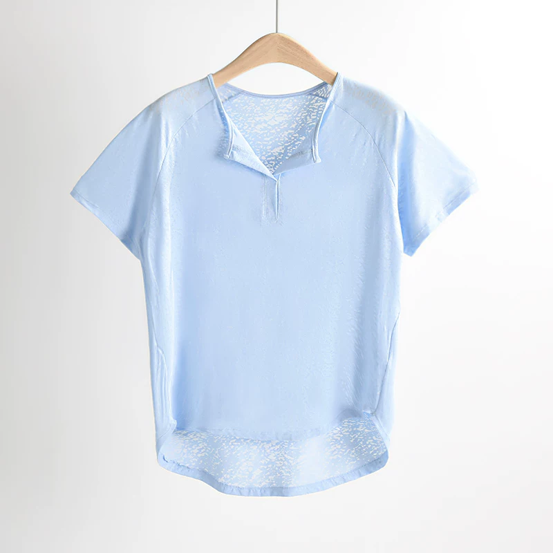 Quần áo thể dục nhanh khô phong cách mới áo thun dáng rộng họa tiết bông tuyết mỏng dệt jacquard thể thao sảng khoái yoga chạy bộ thể dục hàng đầu dành cho nữ