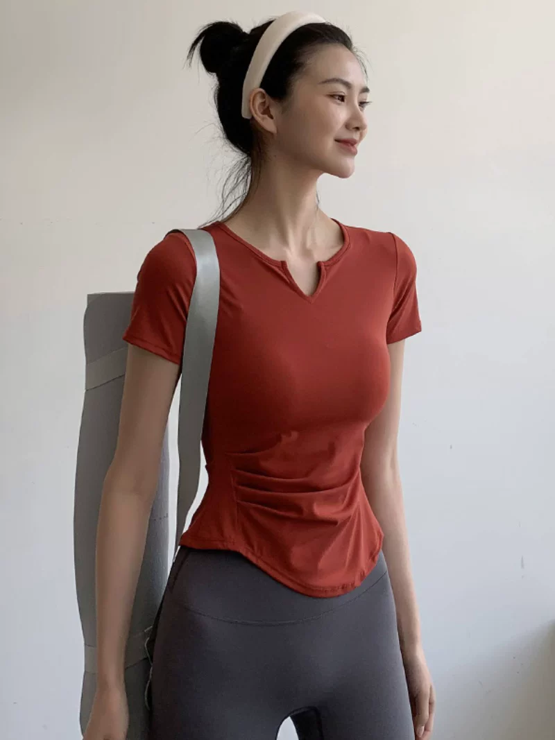 Quần áo tập yoga cho nữ, áo mỏng mùa hè, áo thun ngắn tay thể thao chạy bộ, thoáng khí, thấm mồ hôi, ôm sát, quần áo tập thể dục nhanh khô