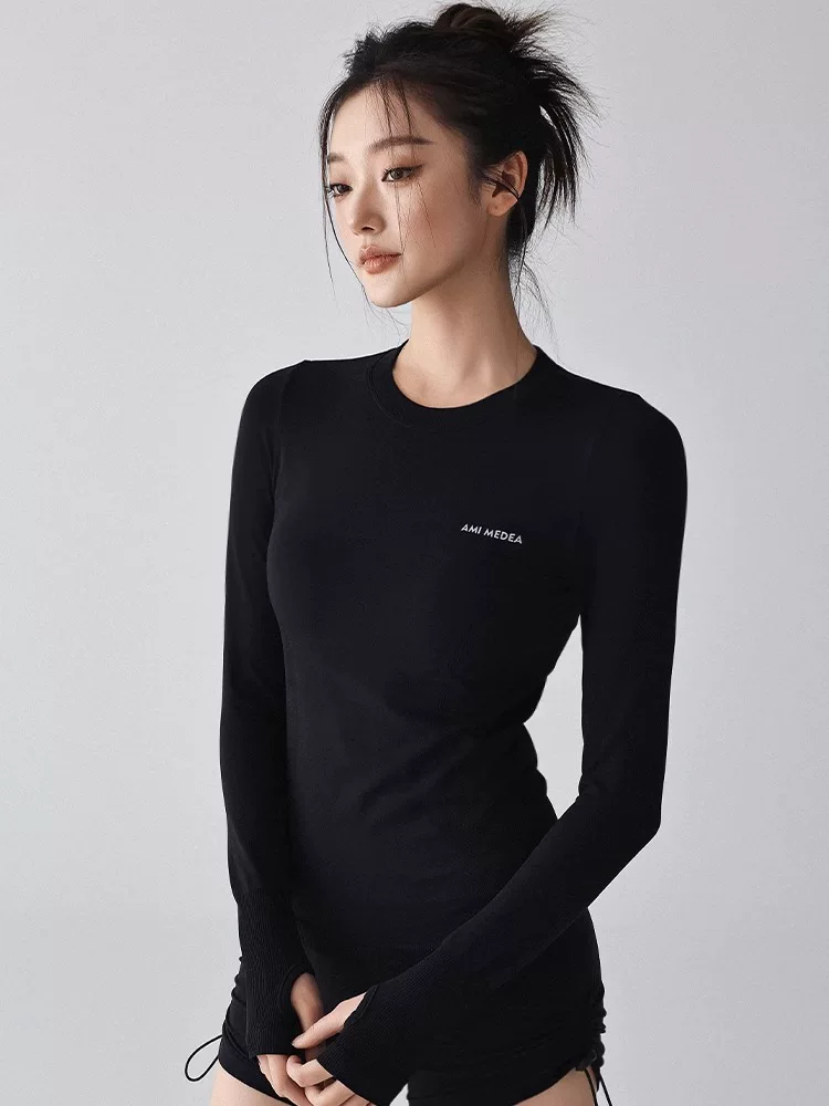 Áo thể thao nữ mới 2024, quần áo tập luyện nhanh khô mùa thu đông mới, áo tập yoga Pilates chuyên nghiệp tay dài