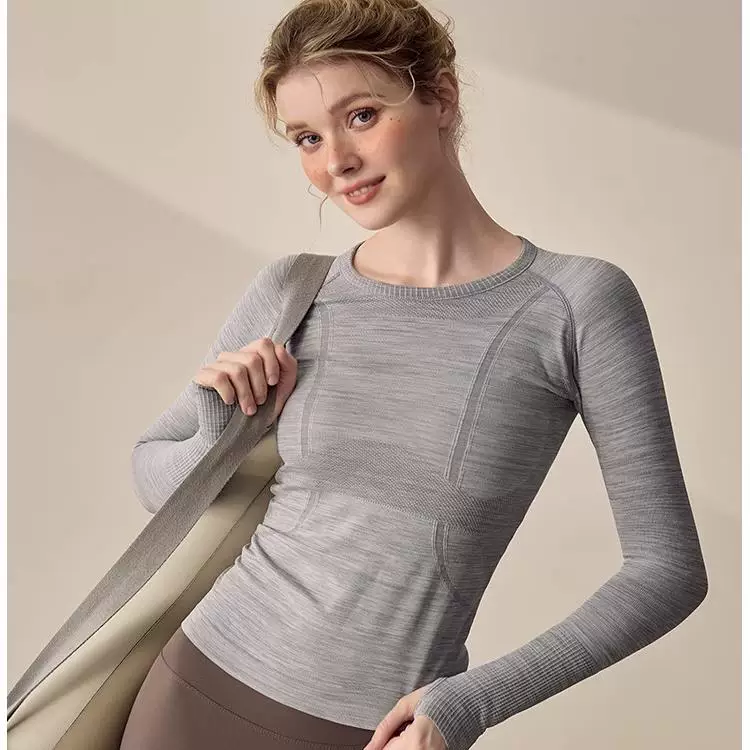 Áo tập thể thao nữ tay dài ôm sát, kiểu dáng mới 2024, thích hợp cho yoga, pilates, tập luyện thể dục, mùa thu đông.
