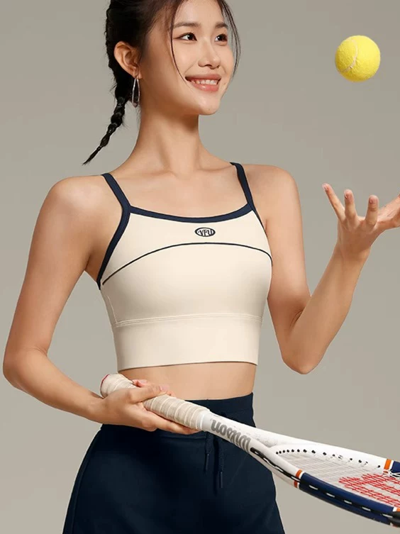 Áo ngực thể thao retro Mỹ mới 2025, độ nâng vừa phải, thoáng khí, có mút ngực, thời trang cho việc đi làm và mặc ngoài, kiểu áo dây.