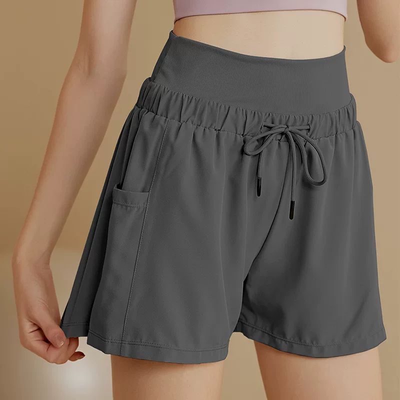 Quần short tập gym cho nữ, kiểu hai mảnh, cạp cao, nhanh khô, co giãn, chống lộ, quần short thể thao, mẫu mới hè 2023.