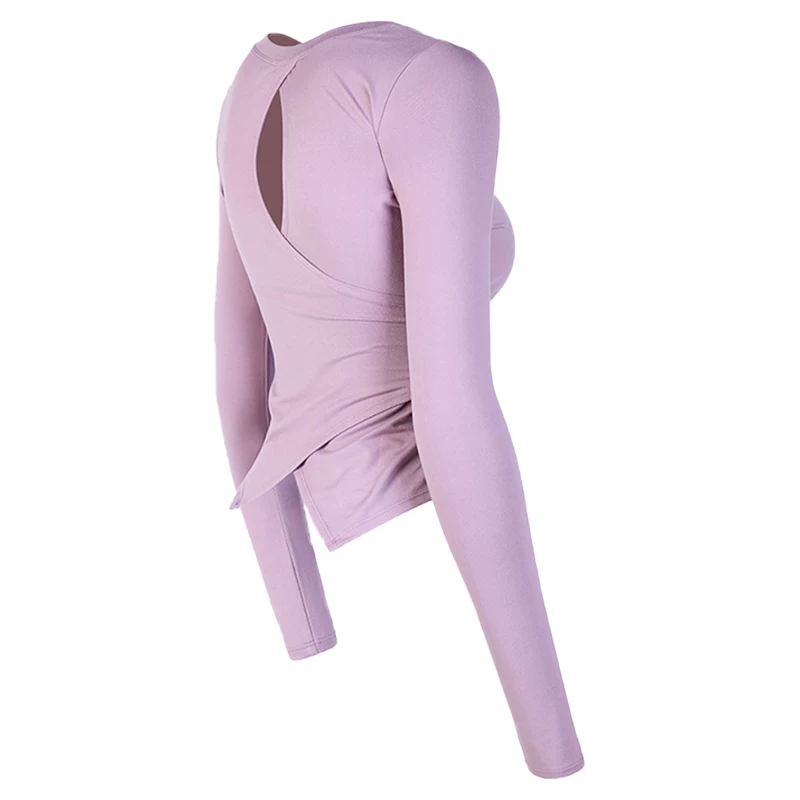Áo tập yoga cho nữ, tay dài, lưng khoét, trang phục tập thể dục gợi cảm, áo thun thể thao bó sát, áo nhanh khô cho mùa hè.