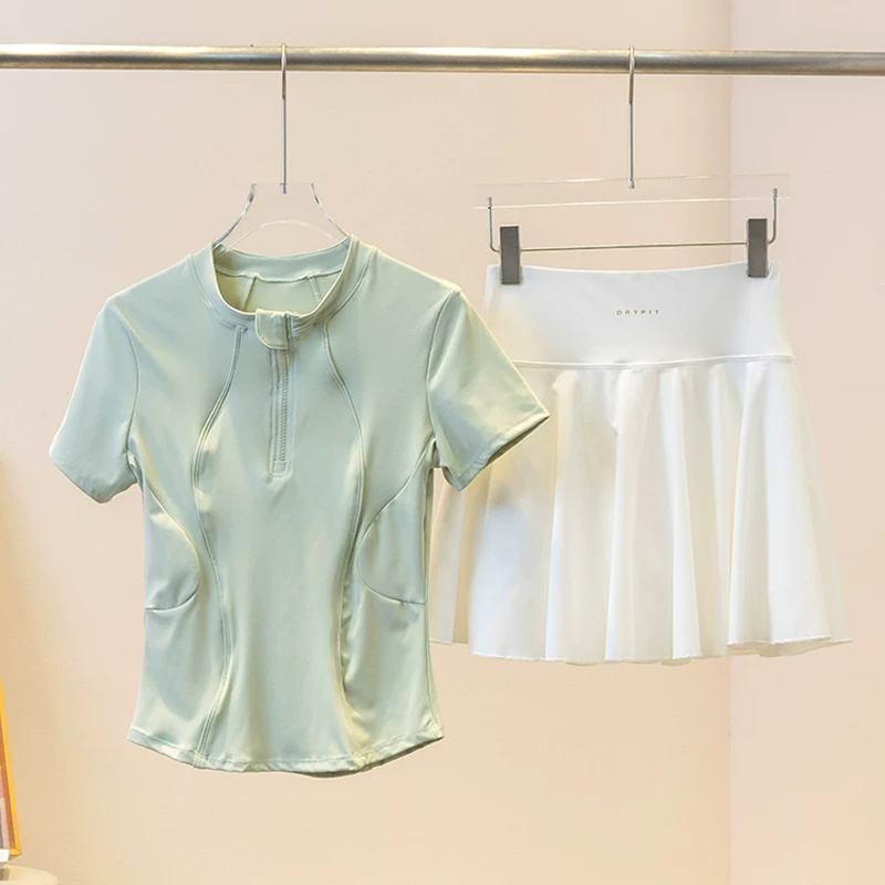 Thời trang mùa hè dành cho nữ, áo tập chạy bộ chuyên nghiệp nhanh khô, áo nửa khóa kéo, quần áo tập Pilates, thể thao, tập thể dục, bộ đồ yoga