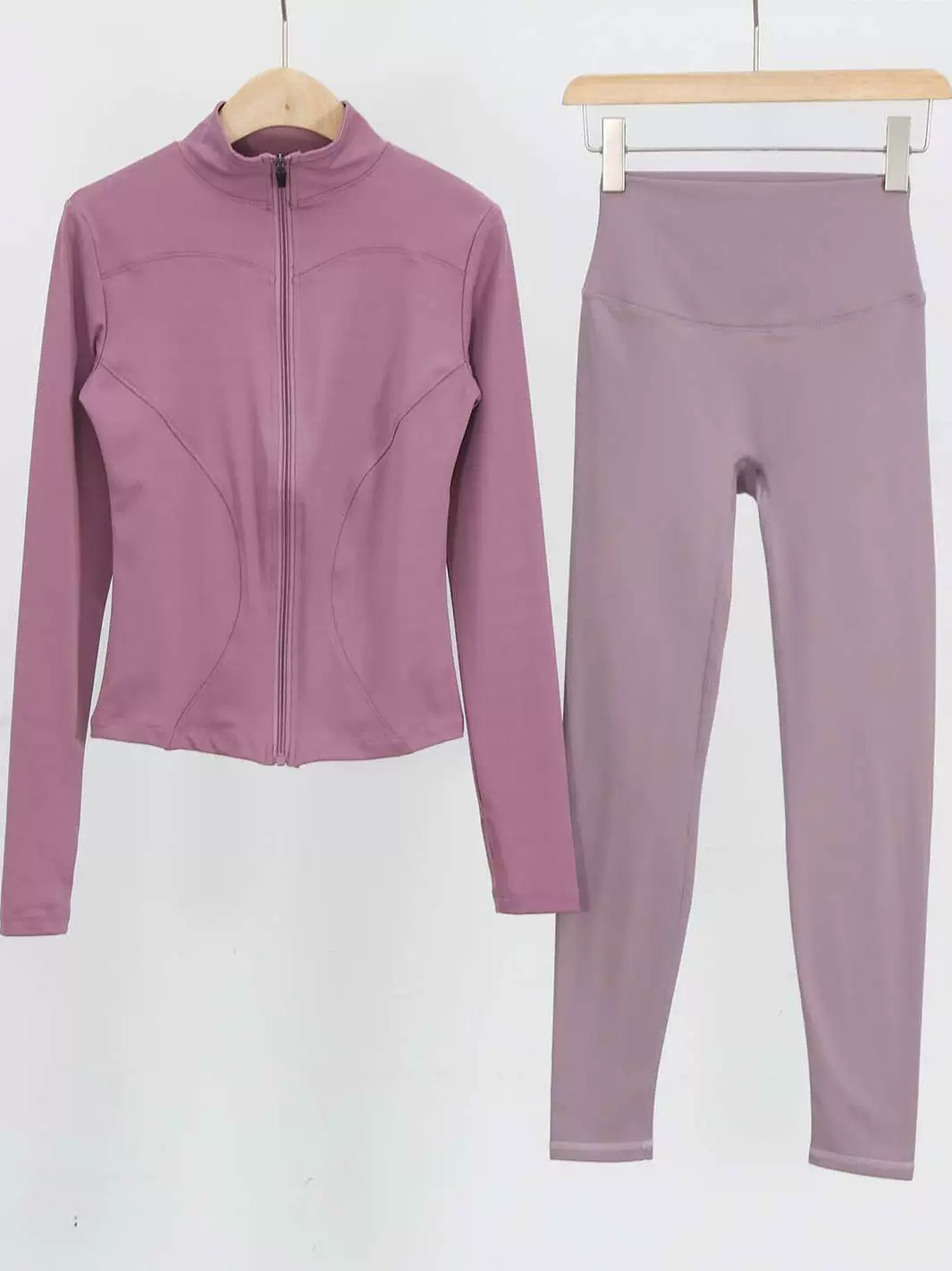 Bộ đồ tập yoga mùa đông bằng vải lông cừu dành cho nữ, áo khoác cardigan có khóa kéo ôm sát, bộ đồ thể thao chạy bộ, quần dài cạp cao.
