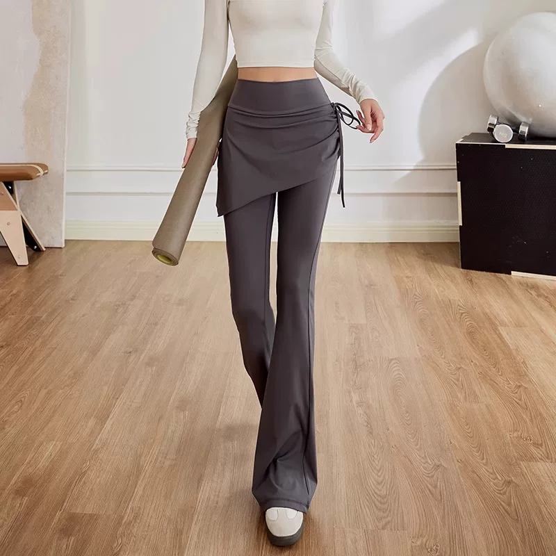 Quần yoga dáng suông viền xòe dành cho nữ, quần tập thể dục giả hai mảnh cạp cao giúp định hình bụng, quần tập Pilates bó sát.