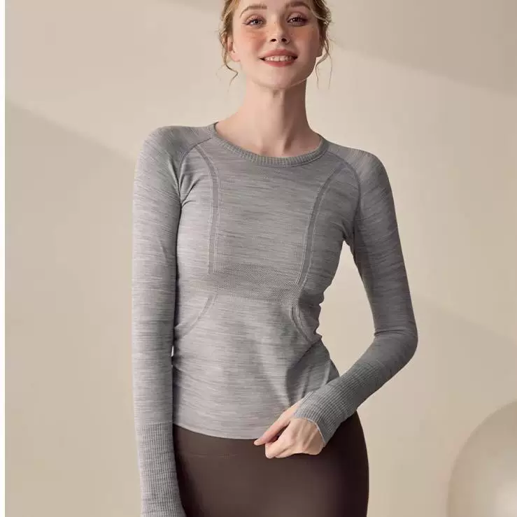 Áo tập thể thao nữ tay dài ôm sát, kiểu dáng mới 2024, thích hợp cho yoga, pilates, tập luyện thể dục, mùa thu đông.