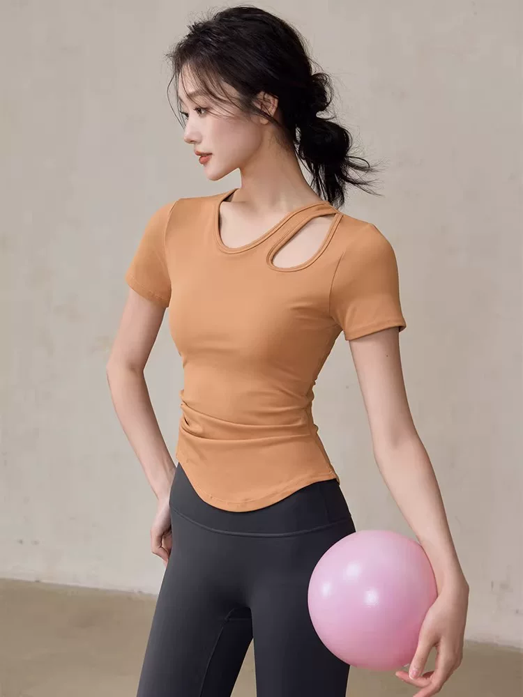 Áo tập yoga nữ tay ngắn thoáng khí mới năm 2025, áo thể thao Pilates, áo tập gym giảm mỡ, áo yoga tay ngắn