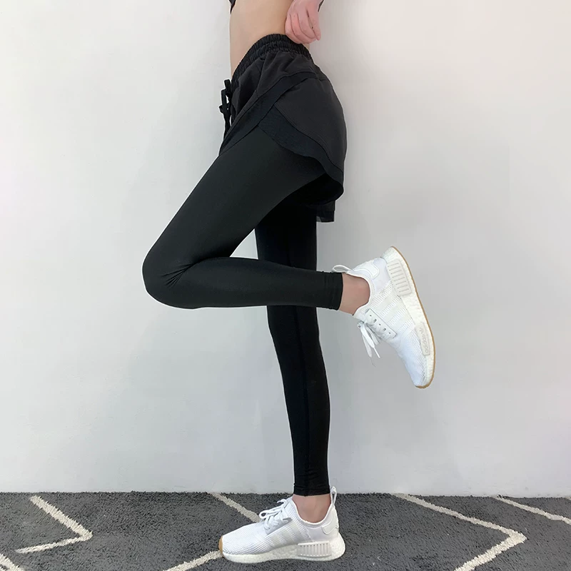Quần tập thể dục giả hai mảnh dành cho nữ, quần váy thể thao tập chạy bó sát co giãn, quần yoga cạp cao nhanh khô để mặc ngoài trời.