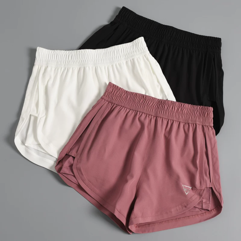 Quần short chạy bộ mùa hè dành cho nữ, quần thể thao rộng rãi, nhanh khô, quần tập yoga chống lộ, quần tập gym giảm béo eo giữa.
