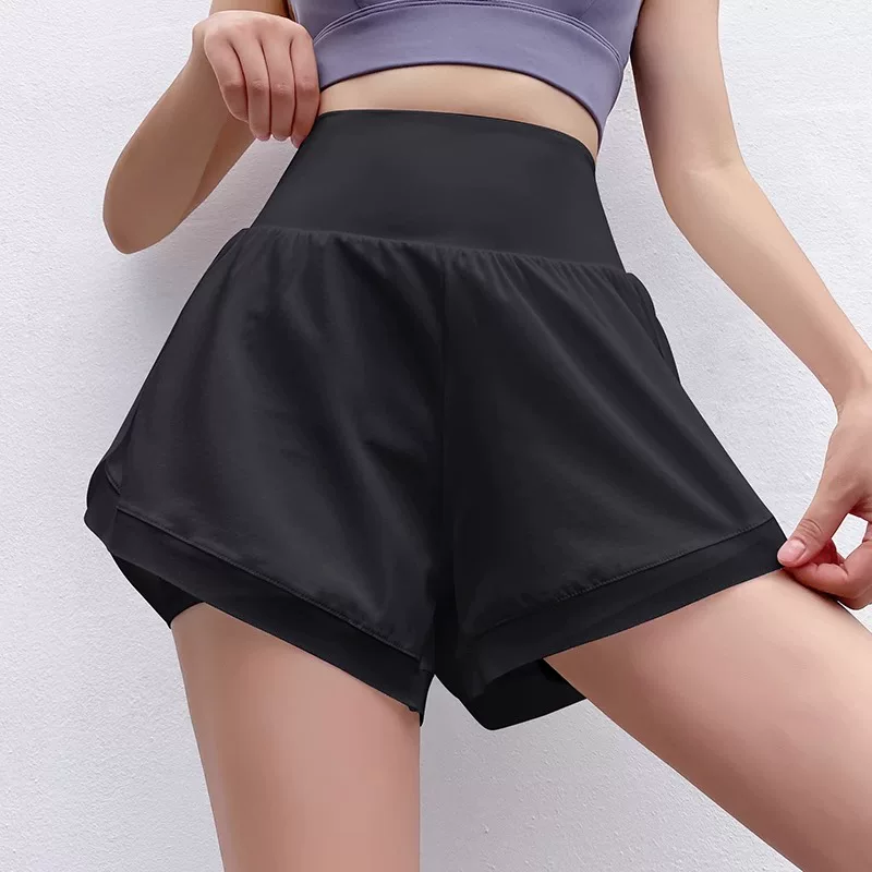 Quần short thể thao nữ cạp cao năm 2024, có lớp lót, co giãn, chống lộ, thích hợp cho yoga và chạy bộ