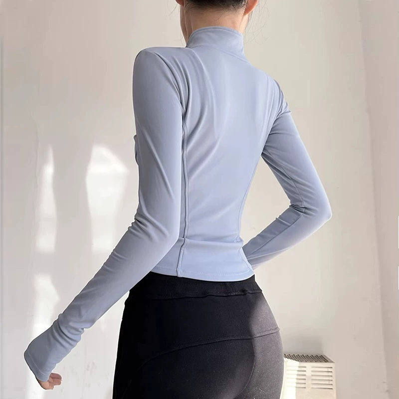 Áo thể thao lót lông cừu dành cho nữ, chạy bộ ngoài trời, tập thể dục, áo khoác yoga cổ đứng thông thường, mẫu mới thu đông 2024.