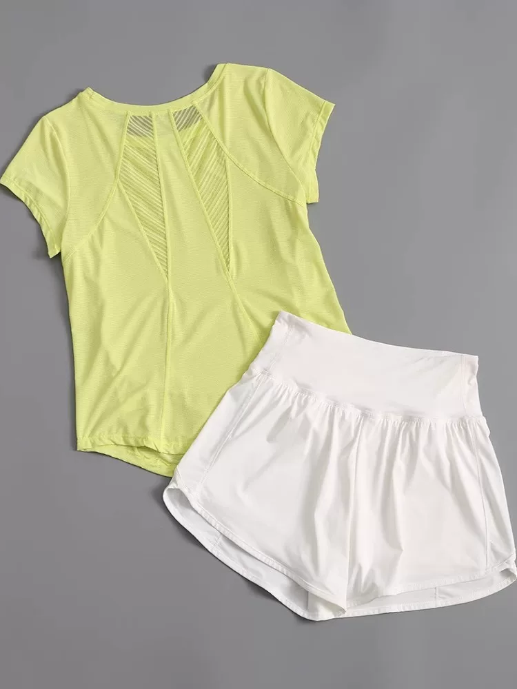 Quần áo cầu lông, bộ đồ thể thao chạy bộ, váy tennis mùa hè dành cho nữ, đồ tập yoga lưới gợi cảm nhanh khô, tay ngắn