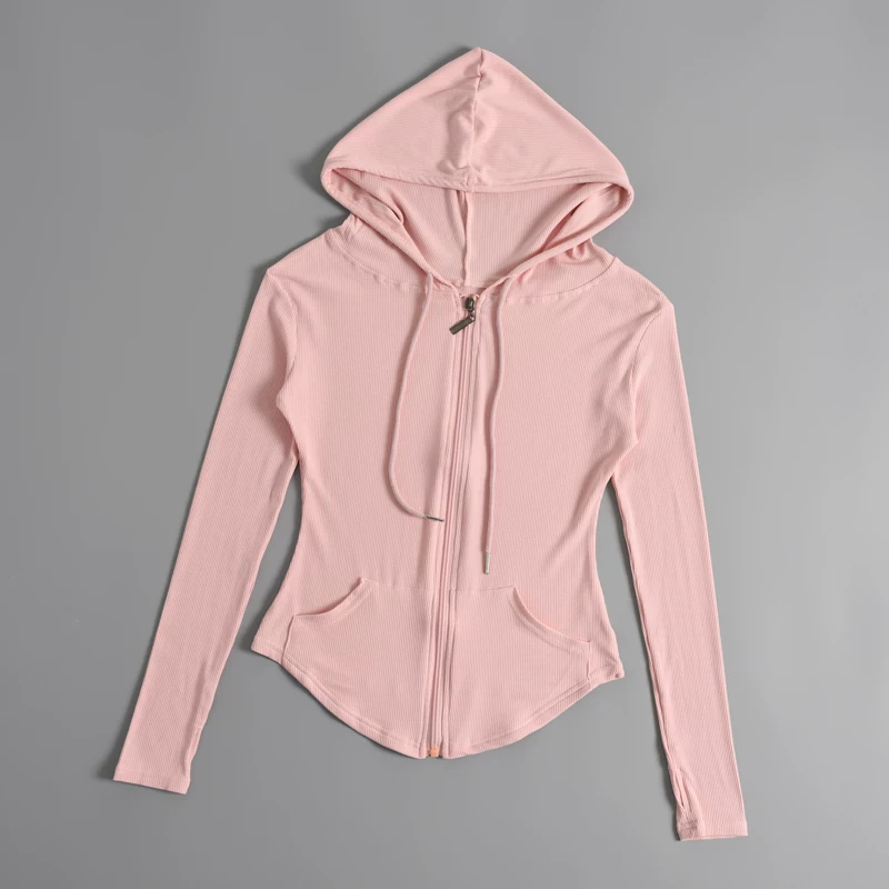 Áo khoác thể thao nữ, kiểu dáng mới mùa thu, áo hoodie có khóa kéo phong cách thể thao, bộ quần yoga bó sát nhanh khô.
