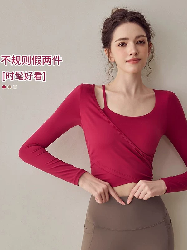 Quần áo tập yoga thể thao có đệm ngực, áo tập yoga dài tay chuyên nghiệp mùa thu đông mới, quần áo tập thể dục chạy bộ