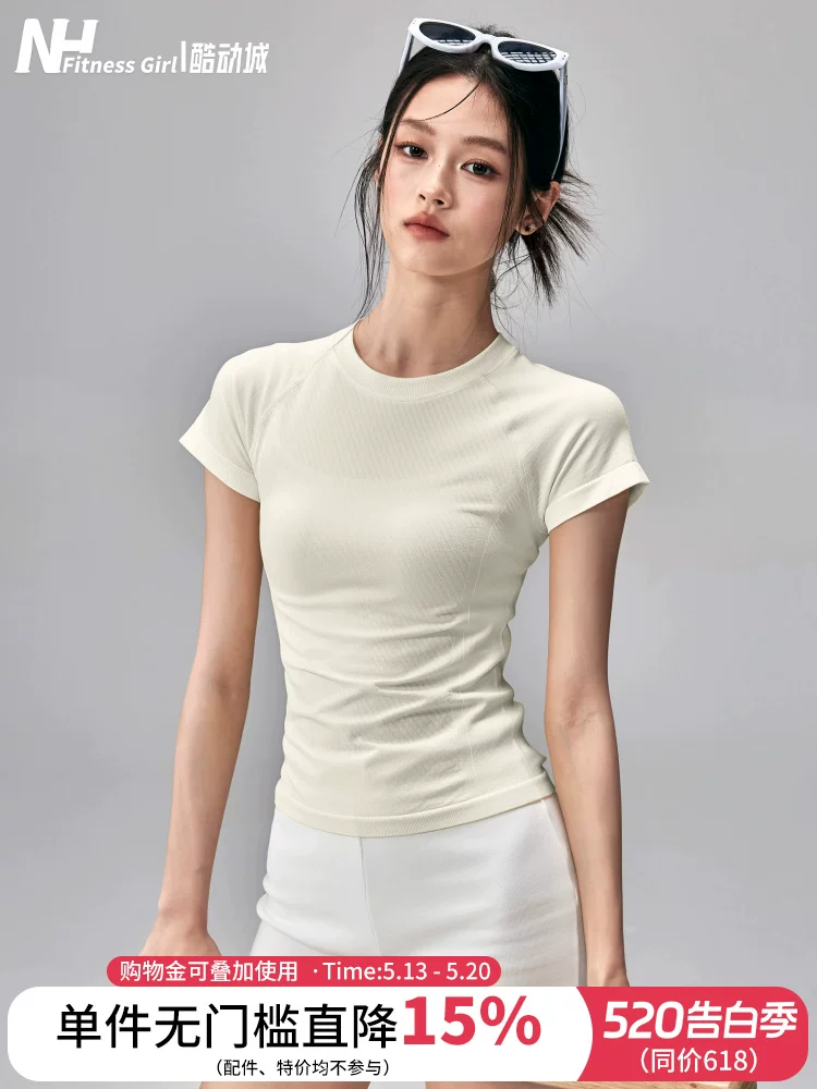 Áo tập yoga mùa hè dành cho nữ tập thể dục, áo thun ngắn tay mỏng, nhanh khô, co giãn, áo thể thao ôm sát, áo thun tập Pilates