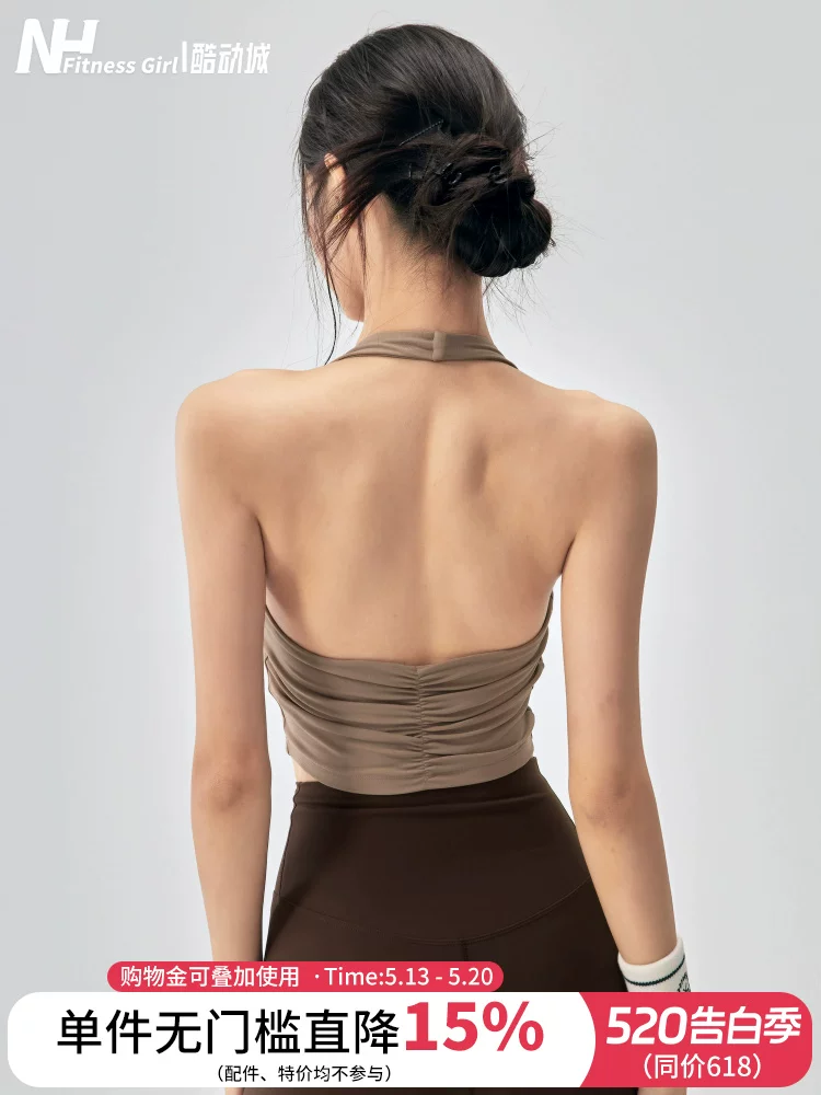 Áo ngực thể thao có đệm ngực cho nữ, áo tập Pilates chống sốc, kiểu cổ halter, áo tập yoga lưng đẹp.