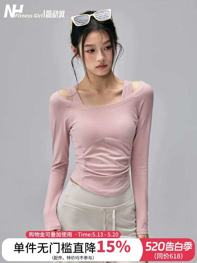 Bộ trang phục tập yoga trễ vai dành cho nữ tập thể hình, bộ đồ tập Pilates ôm sát, áo thể thao dài tay sành điệu, bộ hai mảnh mới