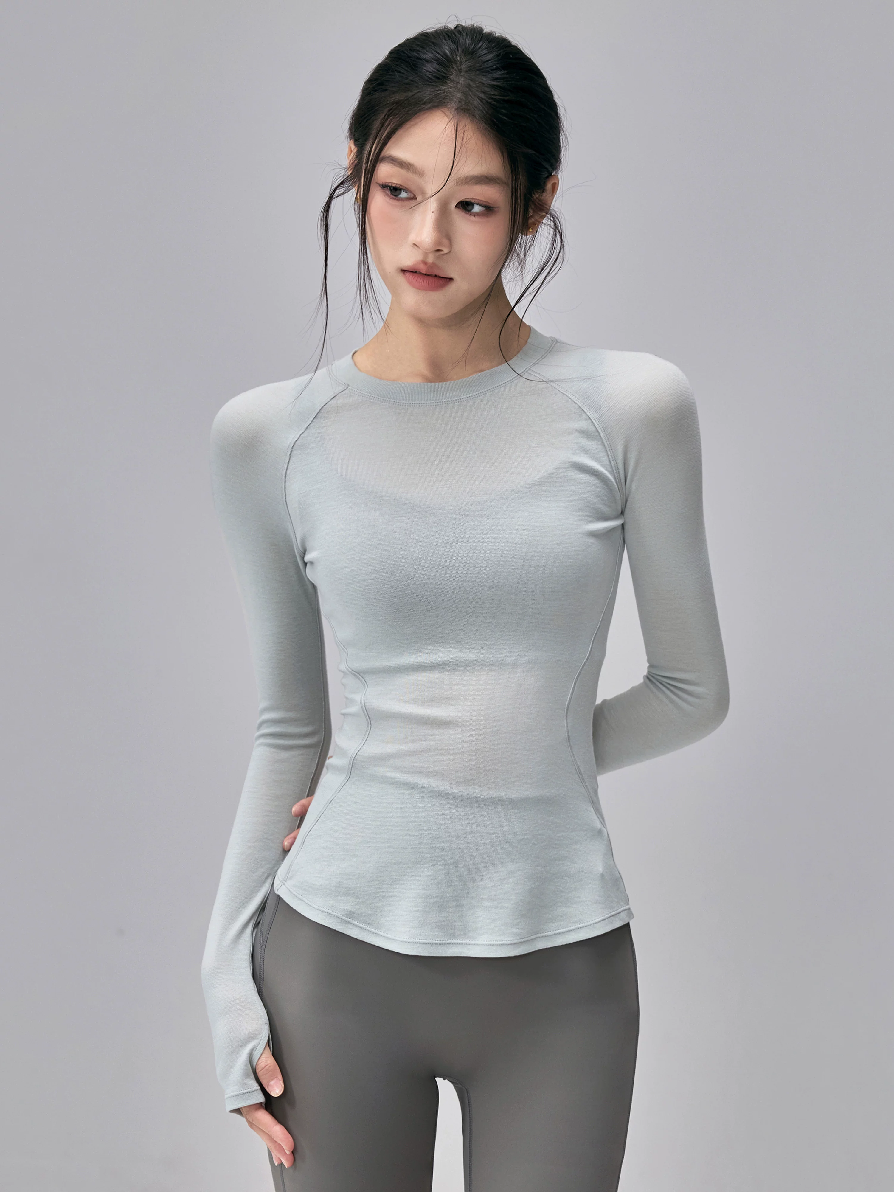 Áo tập yoga len Lyocell dài tay dành cho nữ, áo tập Pilates, áo thể thao bó sát, áo lót tập luyện.