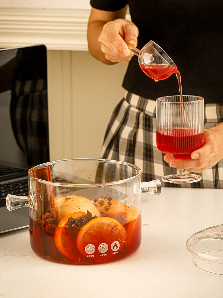 Nồi thủy tinh borosilicate cao cấp để nấu rượu ngâm nóng, sử dụng tại nhà để hầm súp, ấm trà trong suốt để nấu trên lửa, bếp điện gốm, chịu nhiệt độ cao.
