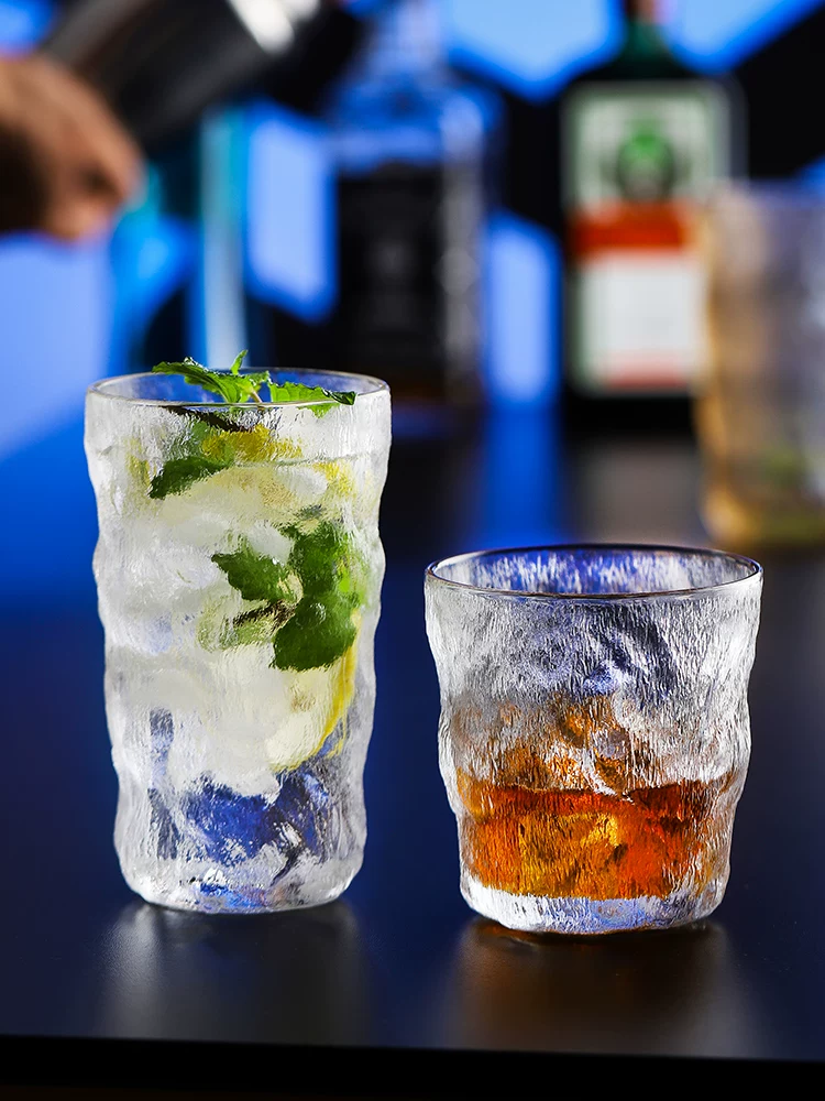 Ly rượu whisky thủy tinh họa tiết cây, ly kiểu dáng băng giá, ly bia cà phê nước cao cấp mờ