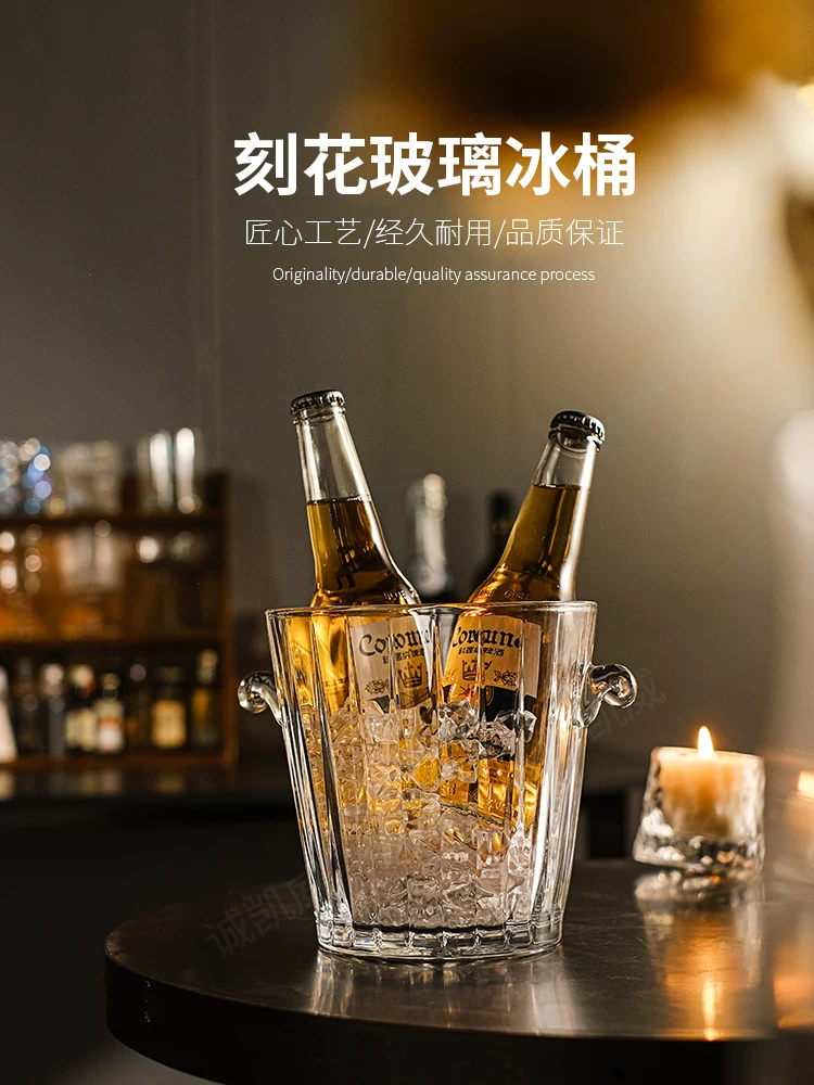 Xô đá pha lê dùng trong gia đình, xô đựng rượu sâm banh và bia thẩm mỹ cao, bộ xô đá viên, xô đựng trà trái cây và cola hợp thời trang, dày dặn.