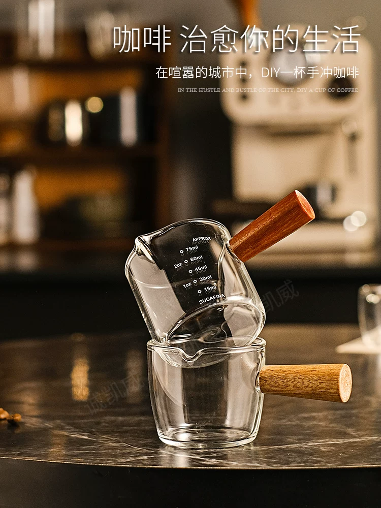 Cốc pha cà phê cô đặc, bình sữa nhỏ có vạch chia độ, cốc chiết xuất espresso, bình sữa có tay cầm bằng gỗ, cốc đong gia vị mini
