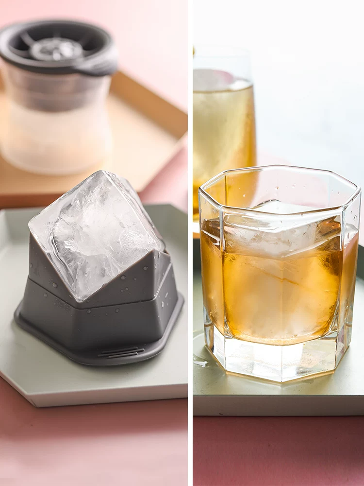 Khuôn làm đá viên whisky khay làm đá silicon lớn hộp làm đá sáng tạo có nắp đậy khuôn làm đá viên hình cầu nhanh chóng tháo rời