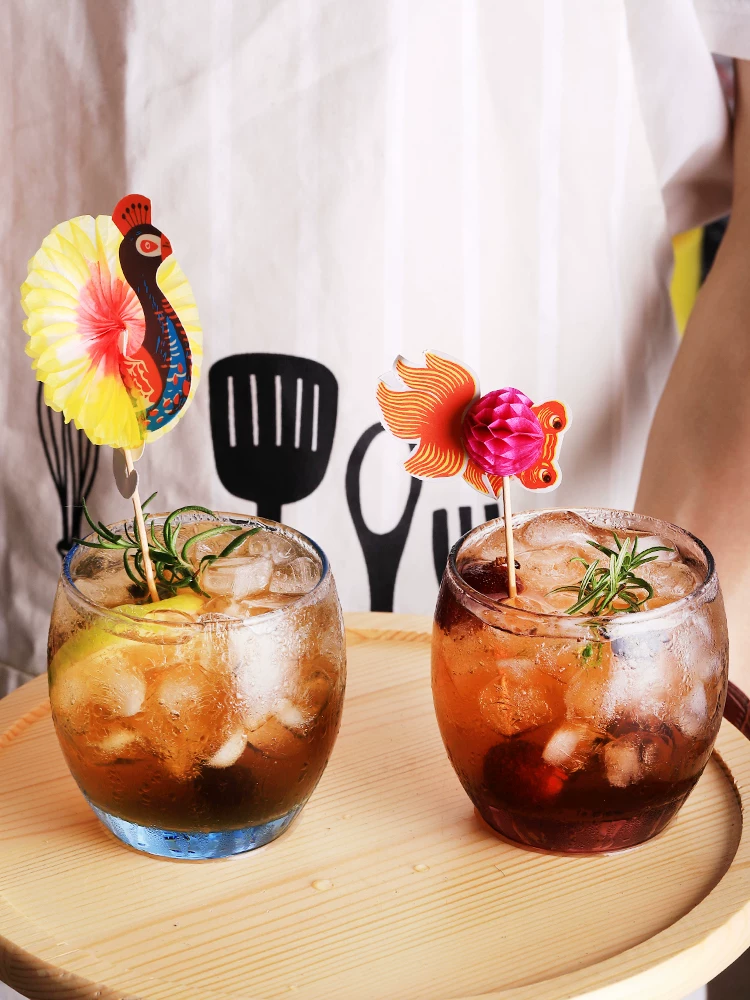 Đồ trang trí trái cây, đồ trang trí hoa, ô trang trí cocktail, que giấy mini sáng tạo dùng một lần