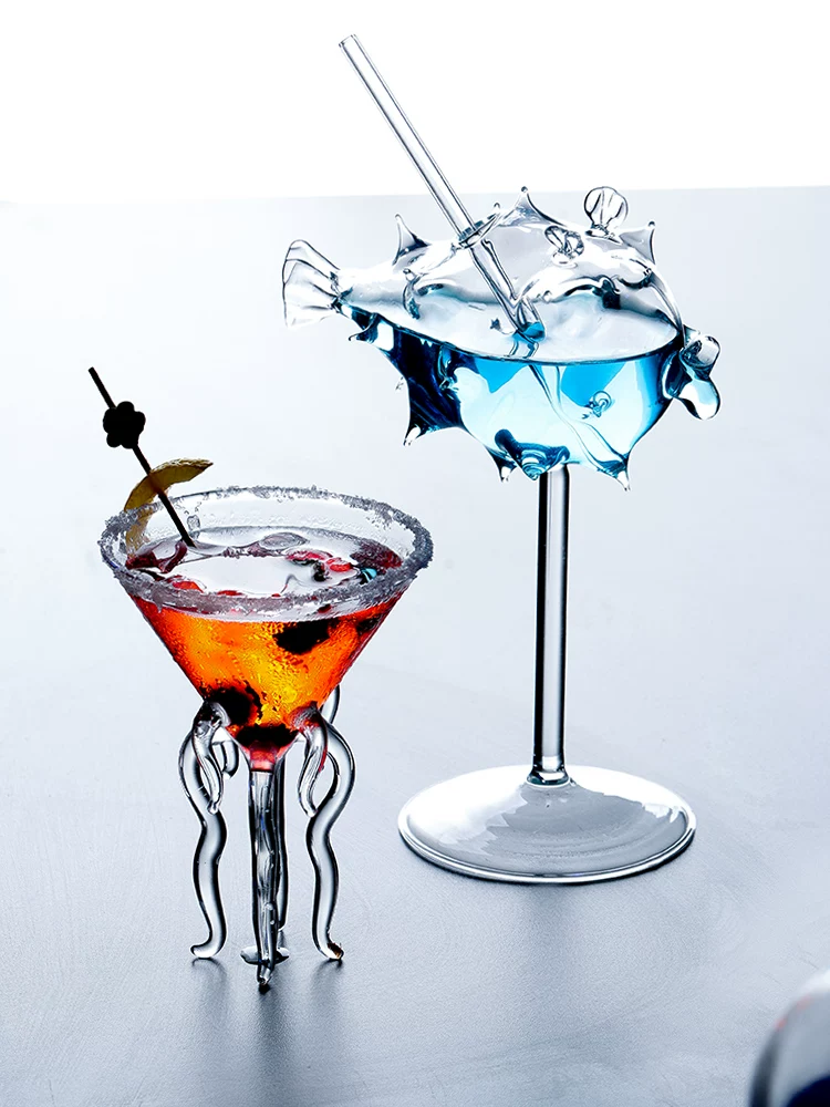 Ly cocktail phân tử sáng tạo, ly cá nóc cá nhân hóa, ly hình bạch tuộc, ly martini, ly sâm panh thời thượng