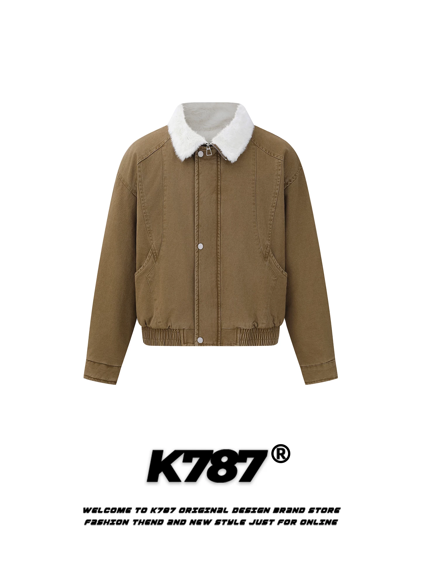 Áo khoác cotton cổ điển kiểu Mỹ K787 dành cho nam và nữ, áo khoác cotton dày dặn, dáng rộng, kiểu dáng đơn giản, ấm áp