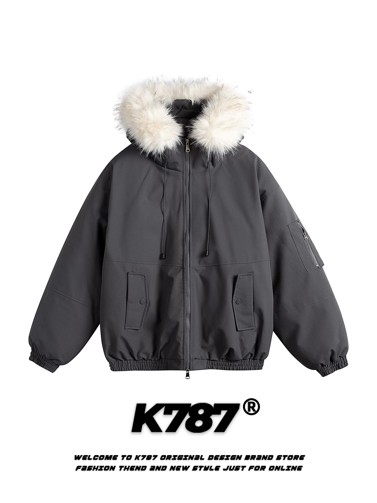 Áo khoác parka có mũ trùm đầu, cổ lông phong cách retro Mỹ K787 dành cho nam và nữ, áo khoác cotton giữ ấm mùa đông, kiểu dáng unisex thời trang dành cho cặp đôi
